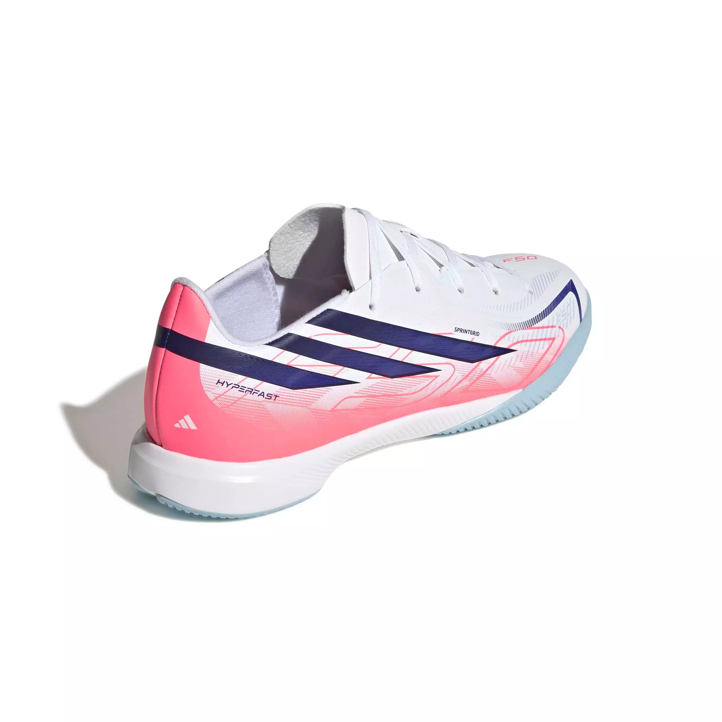 adidas F50 Hyperfast League IC "Ftwr White/Solar Purple/Solar Turbo" Grade School Kids' Soccer Shoe - WHITE/PURPLE/SOLAR