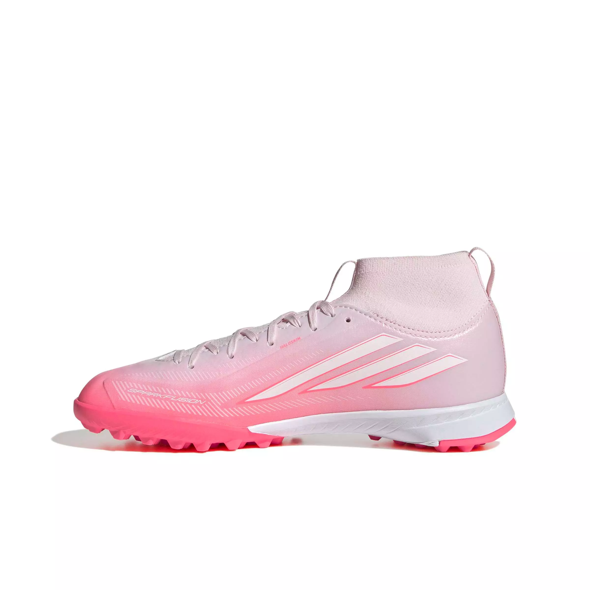adidas F50 Sparkfusion League Mid Cut Turf "Solar Turbo/White/Pink" Grade School Kids' Soccer Shoe - SOLAR/WHITE/PINK