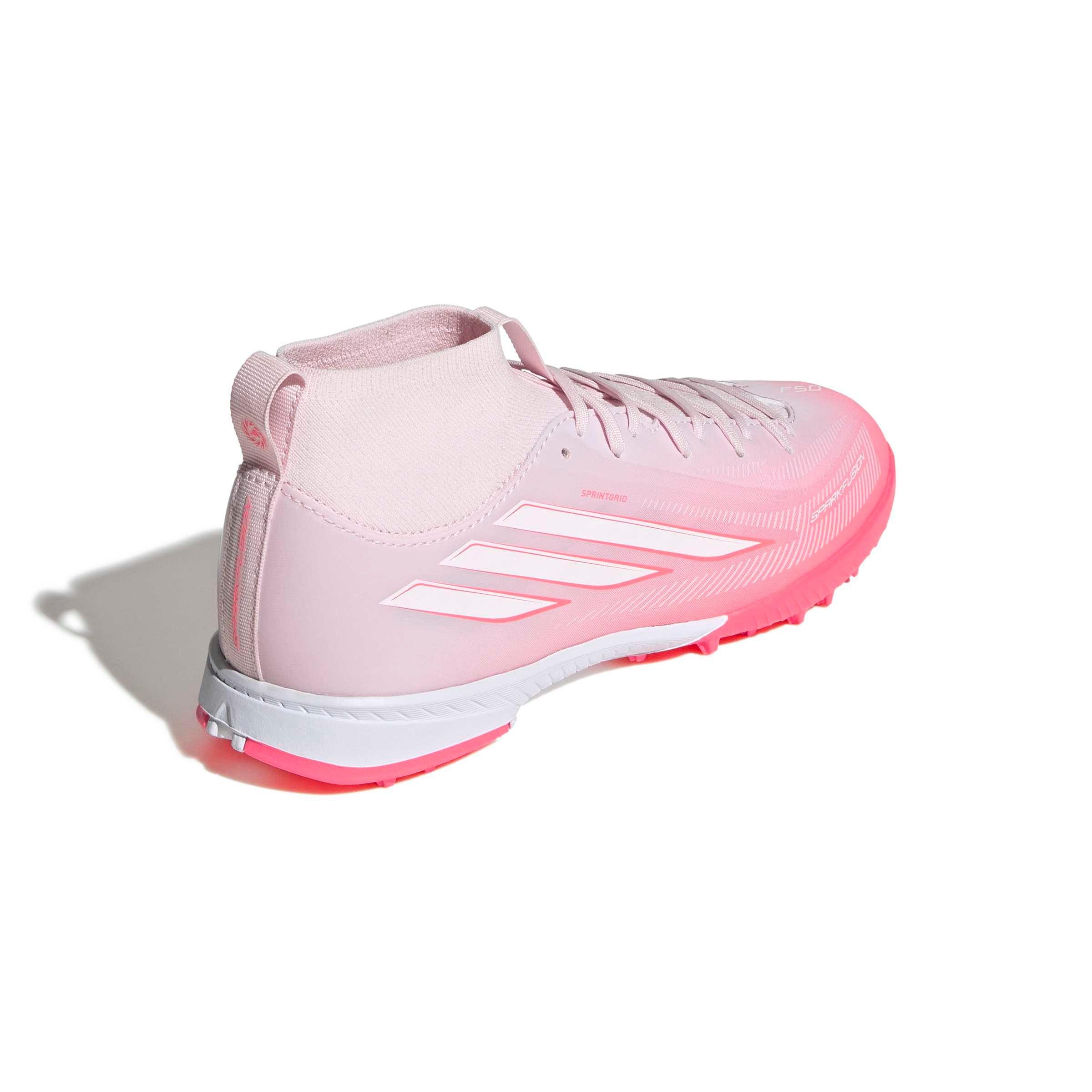 adidas F50 Sparkfusion League Mid Cut Turf "Solar Turbo/White/Pink" Grade School Kids' Soccer Shoe - SOLAR/WHITE/PINK