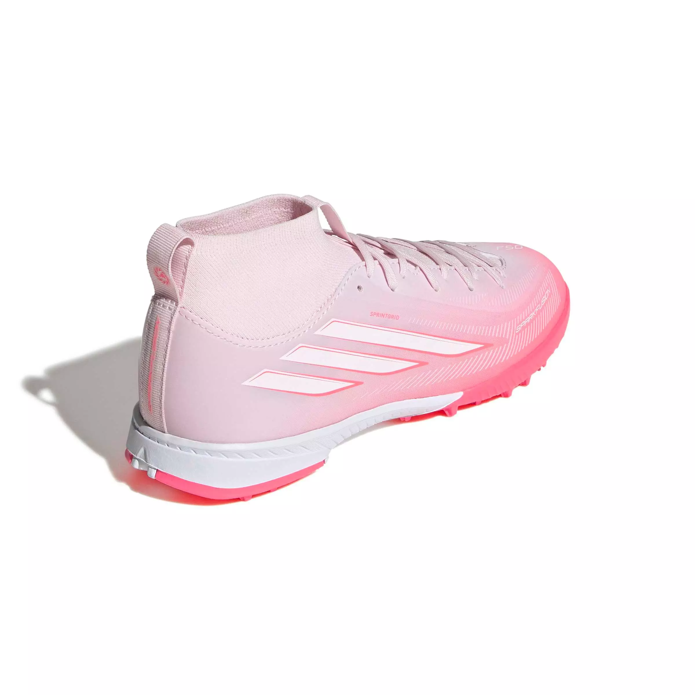adidas F50 Sparkfusion League Mid Cut Turf "Solar Turbo/White/Pink" Grade School Kids' Soccer Shoe - SOLAR/WHITE/PINK