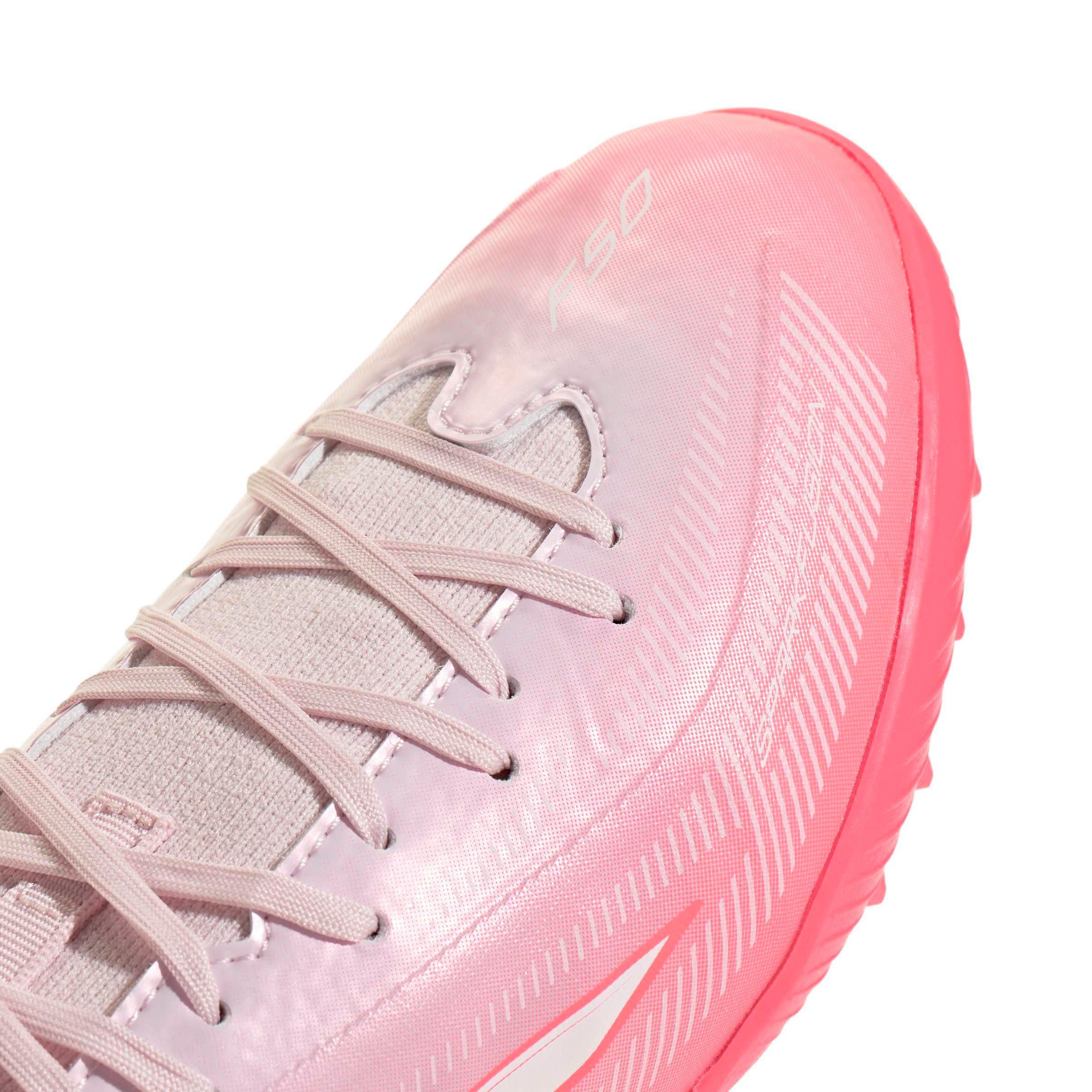 adidas F50 Sparkfusion League Mid Cut Turf "Solar Turbo/White/Pink" Grade School Kids' Soccer Shoe - SOLAR/WHITE/PINK