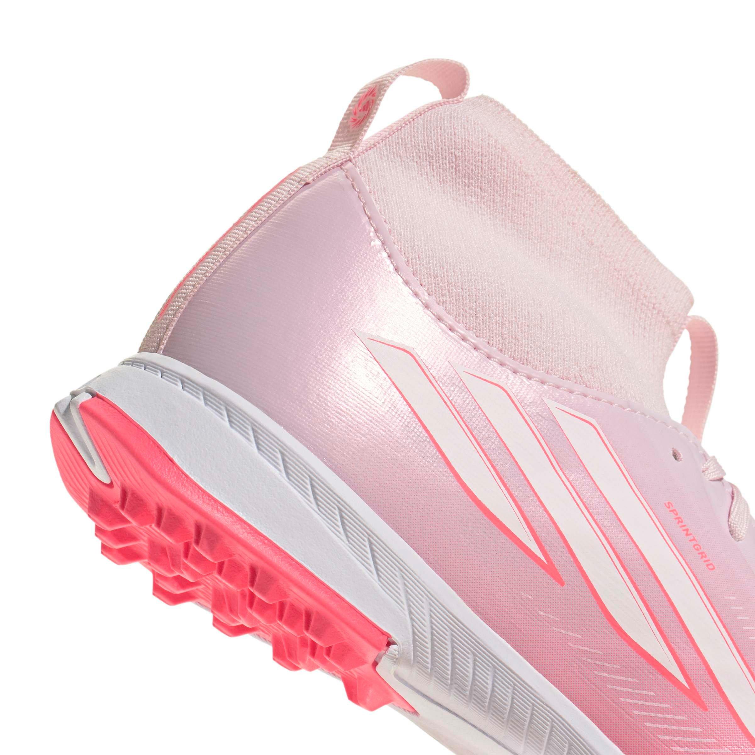 adidas F50 Sparkfusion League Mid Cut Turf "Solar Turbo/White/Pink" Grade School Kids' Soccer Shoe - SOLAR/WHITE/PINK
