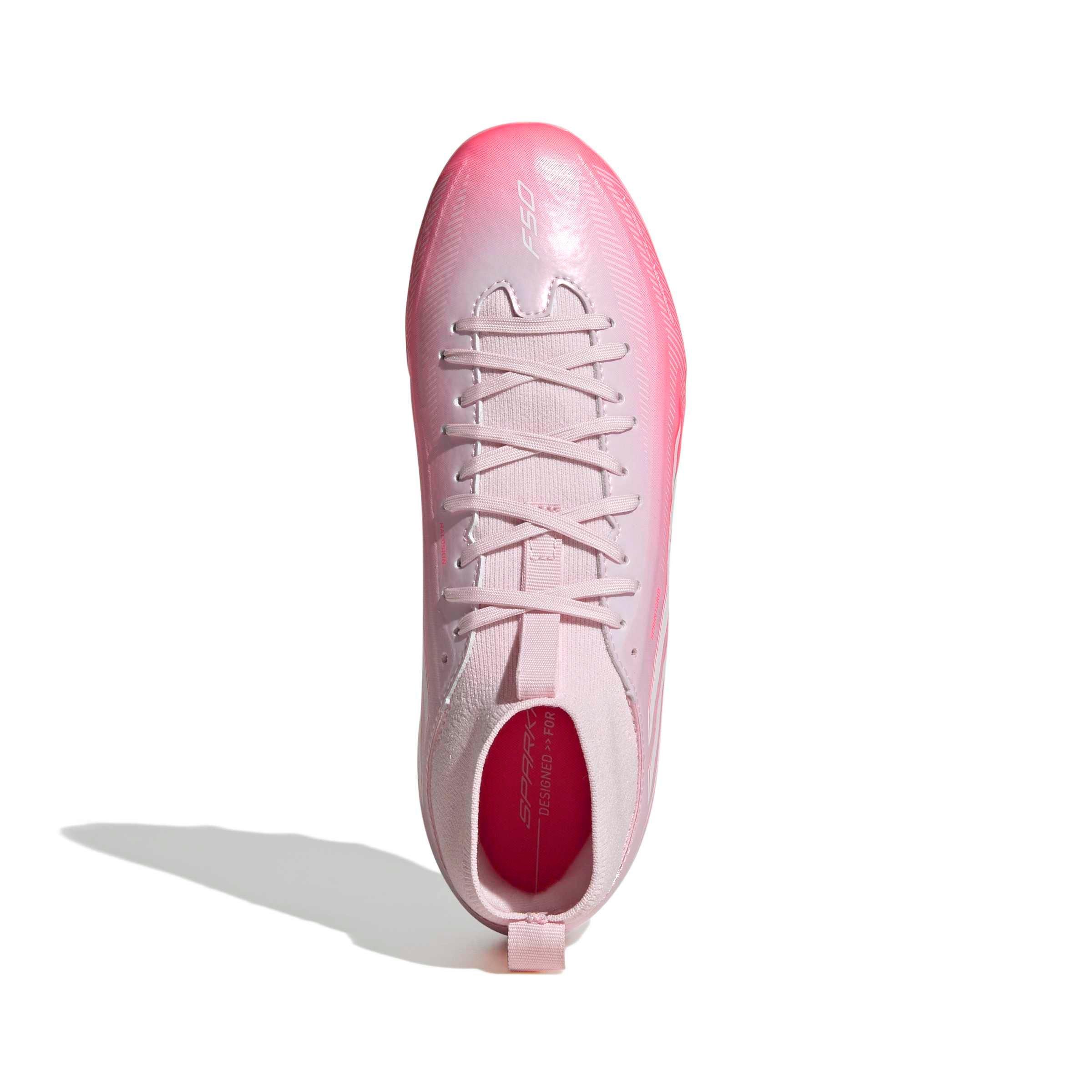 adidas F50 Sparkfusion League Mid Cut MG "Solar Turbo/White/Pink" Grade School Kids' Soccer Cleat - SOLAR/WHITE/PINK