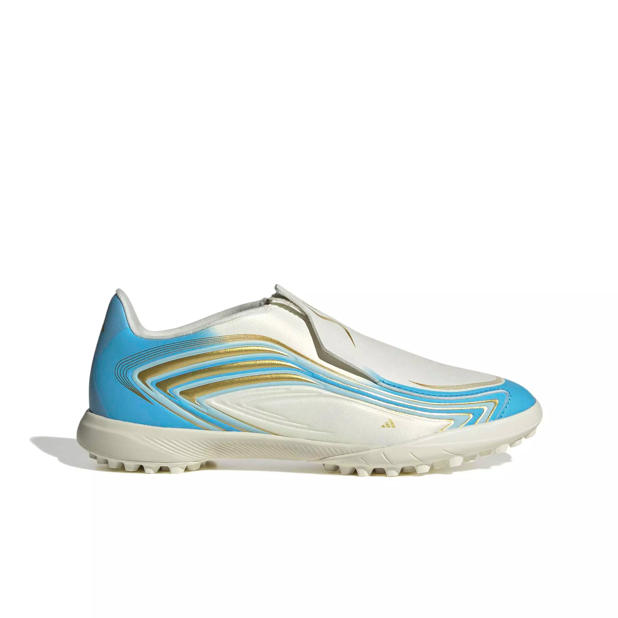 adidas F50 Messi League Laceless Turf "Ivory/Semi Blue/Icey Blue" Grade School Kids' Soccer Shoe - IVORY/BLUE/BLUE