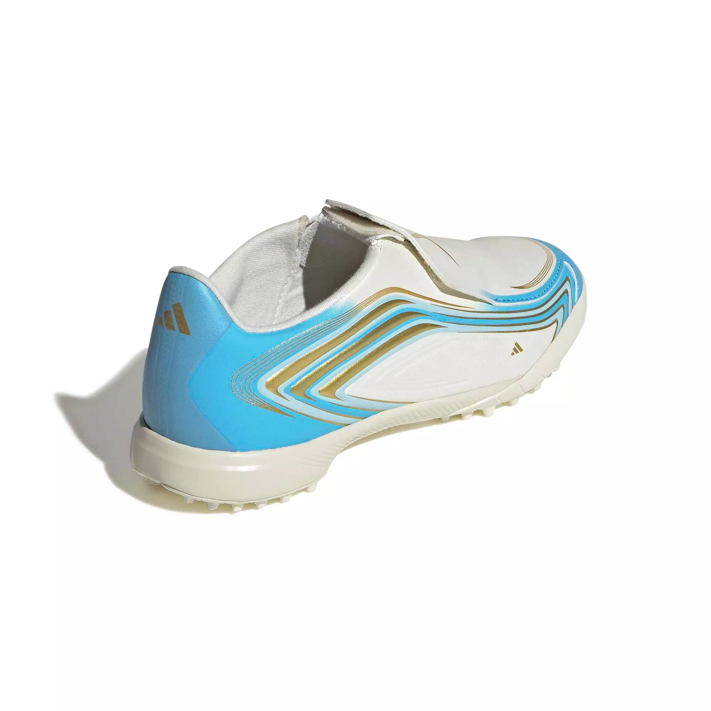 adidas F50 Messi League Laceless Turf "Ivory/Semi Blue/Icey Blue" Grade School Kids' Soccer Shoe - IVORY/BLUE/BLUE