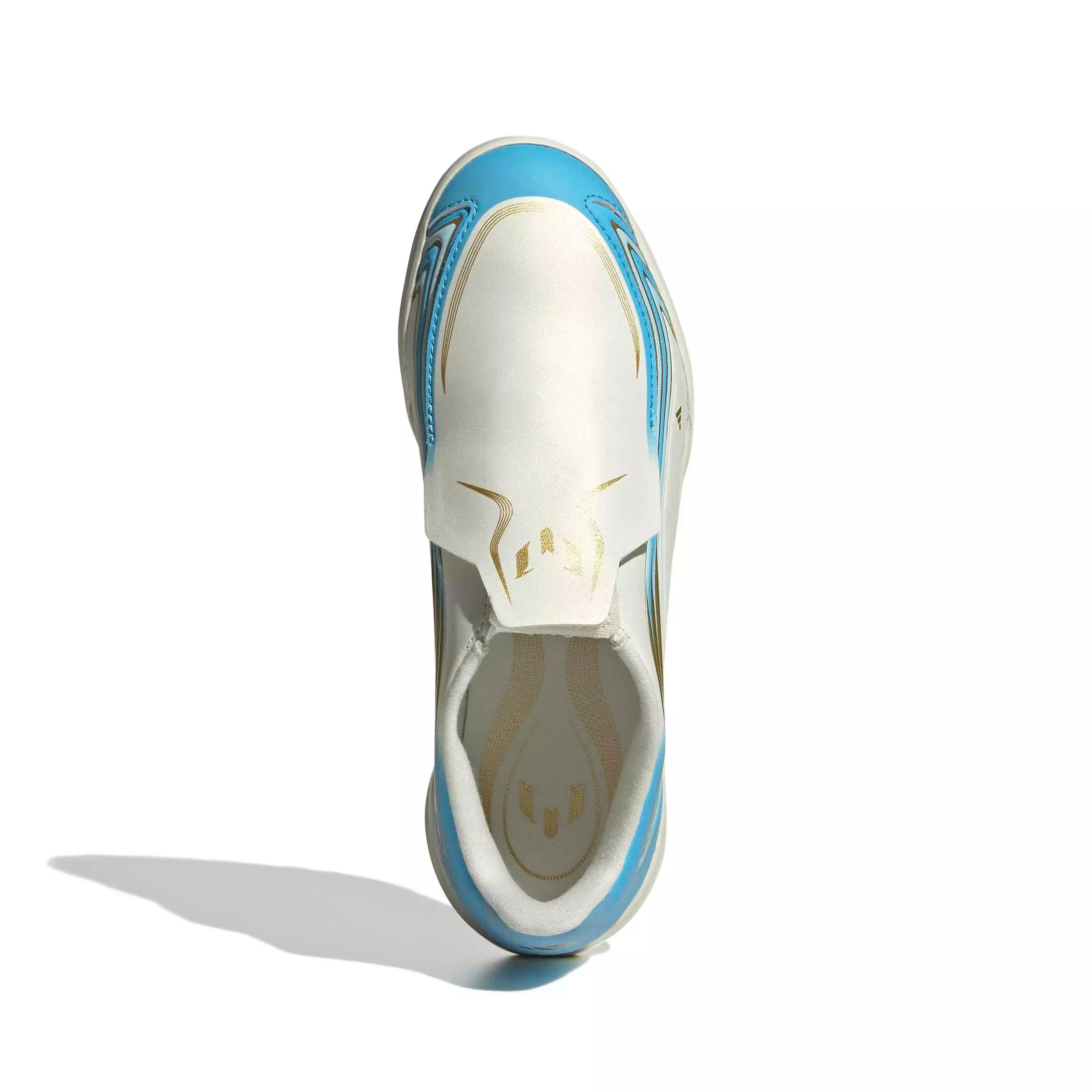 adidas F50 Messi League Laceless Turf "Ivory/Semi Blue/Icey Blue" Grade School Kids' Soccer Shoe - IVORY/BLUE/BLUE