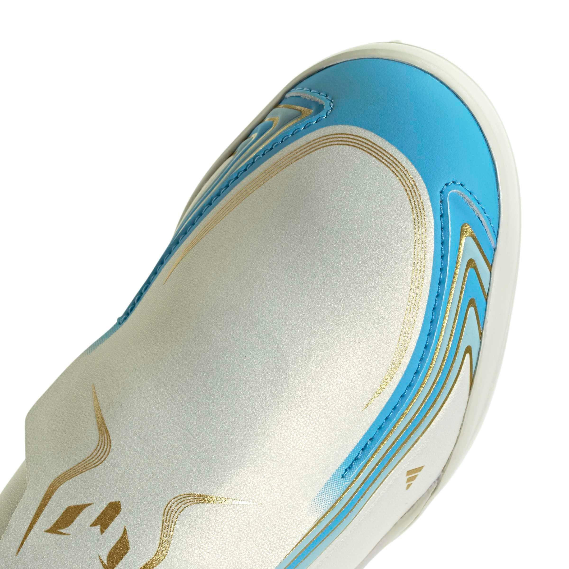 adidas F50 Messi League Laceless Turf "Ivory/Semi Blue/Icey Blue" Grade School Kids' Soccer Shoe - IVORY/BLUE/BLUE