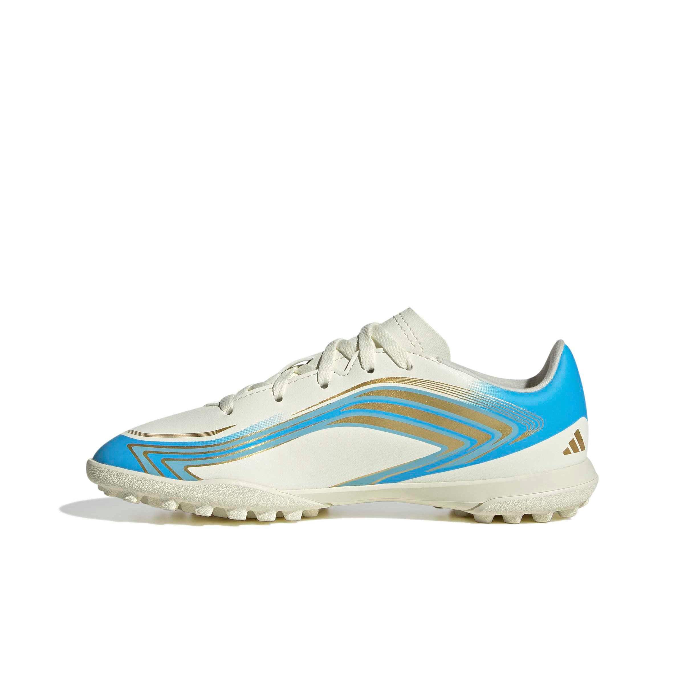 adidas F50 Messi Club Turf "Ivory/Semi Blue Burst/Icey Blue" Grade School Kids' Soccer Shoe - IVORY/BLUE/BLUE