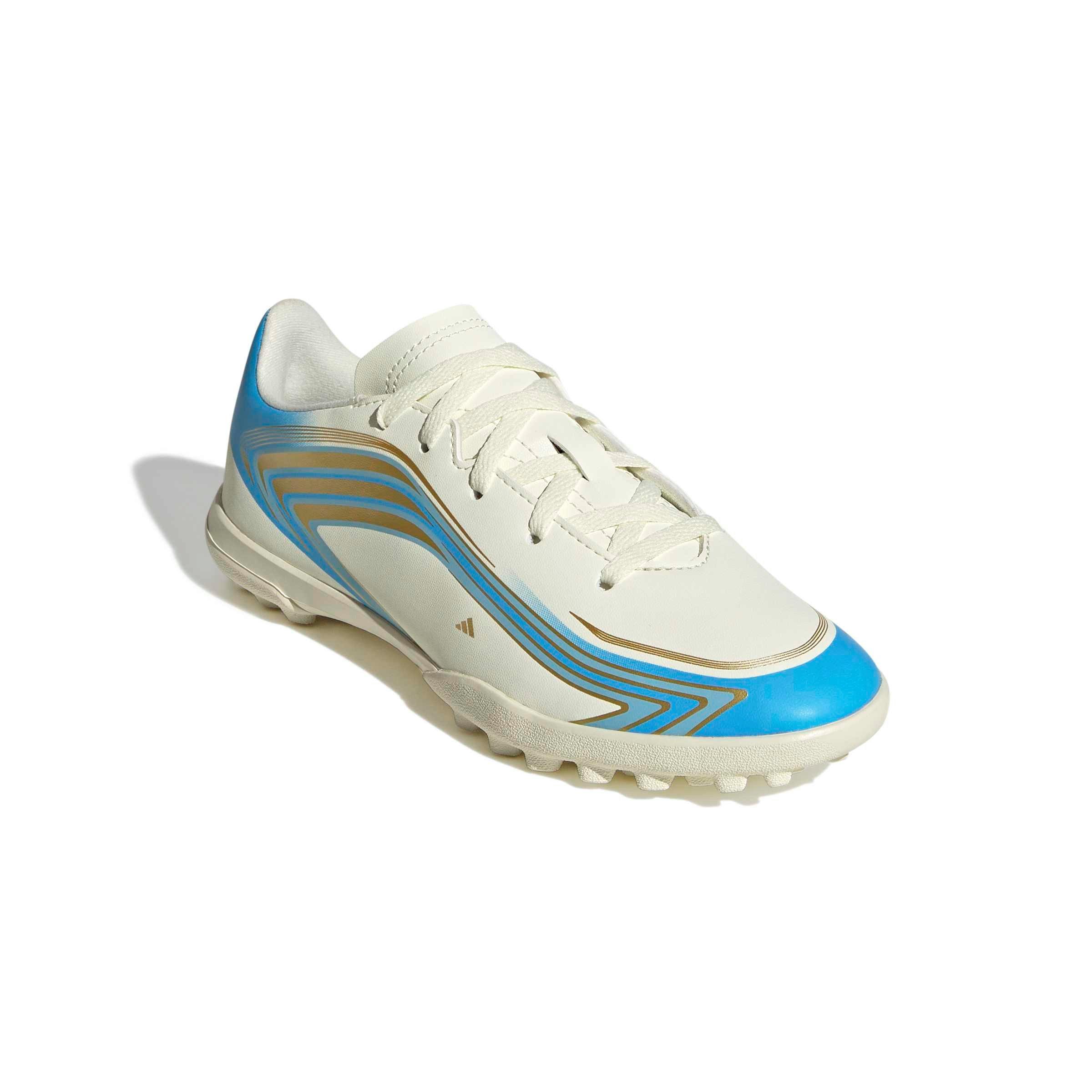 adidas F50 Messi Club Turf "Ivory/Semi Blue Burst/Icey Blue" Grade School Kids' Soccer Shoe - IVORY/BLUE/BLUE