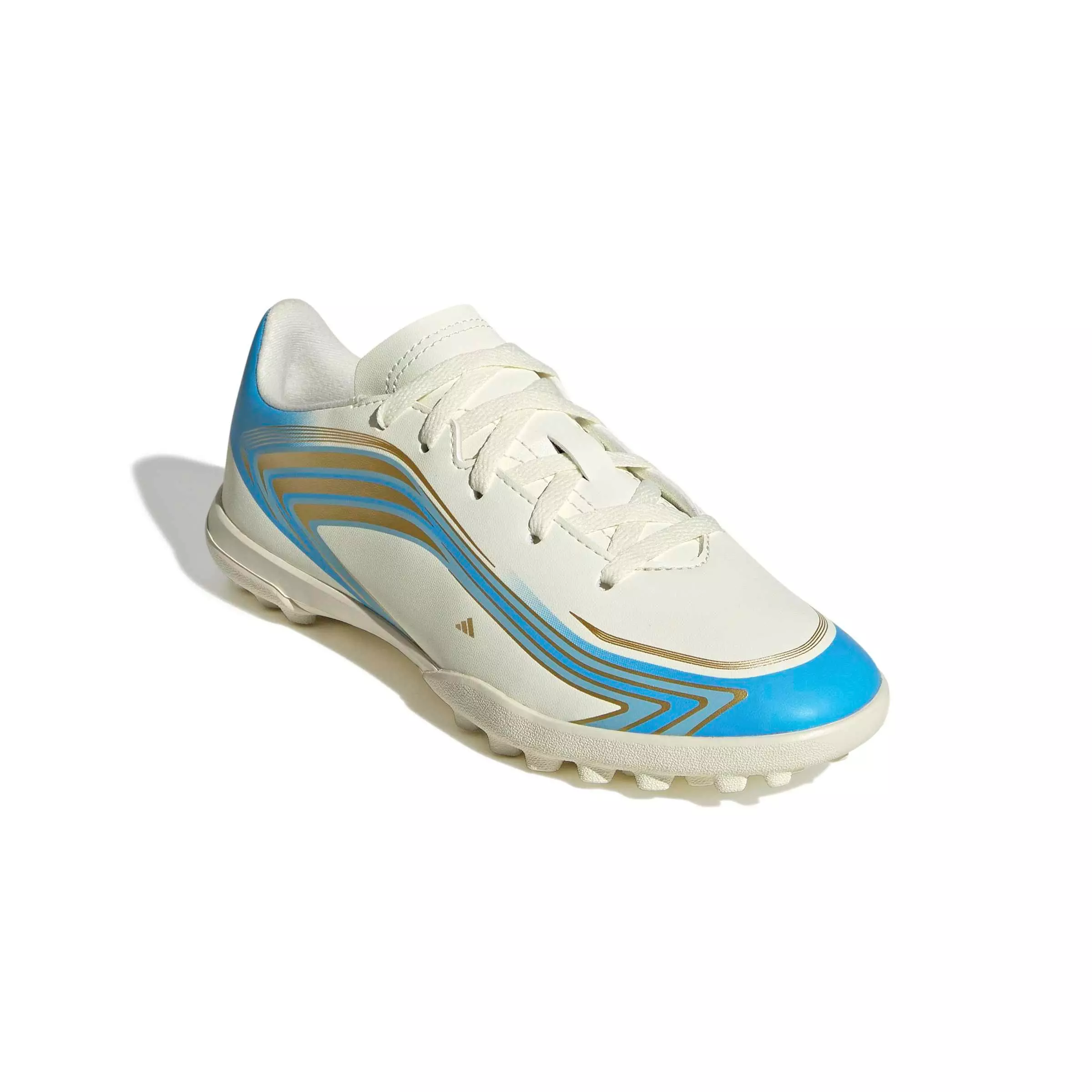 adidas F50 Messi Club Turf "Ivory/Semi Blue Burst/Icey Blue" Grade School Kids' Soccer Shoe - IVORY/BLUE/BLUE