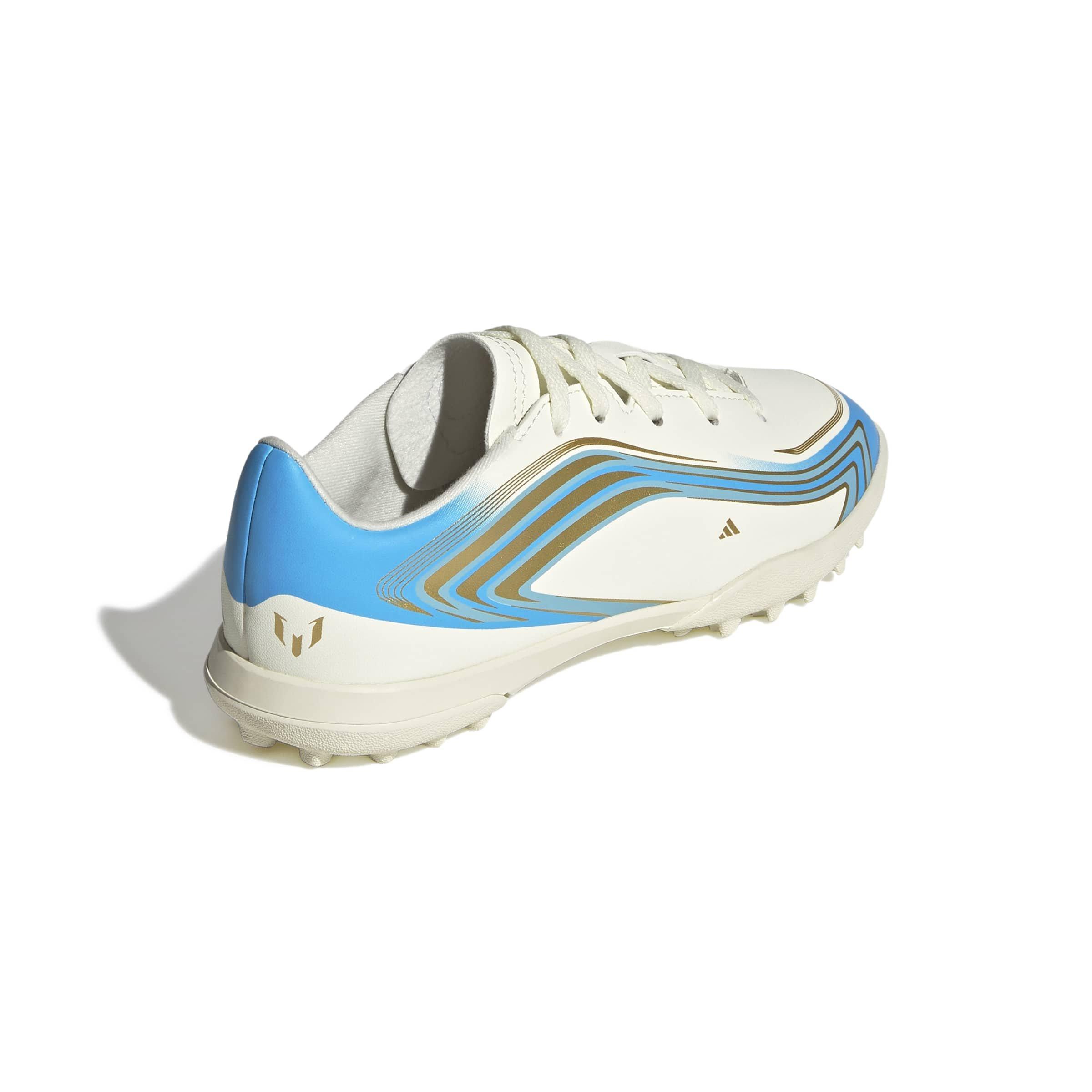 adidas F50 Messi Club Turf "Ivory/Semi Blue Burst/Icey Blue" Grade School Kids' Soccer Shoe - IVORY/BLUE/BLUE