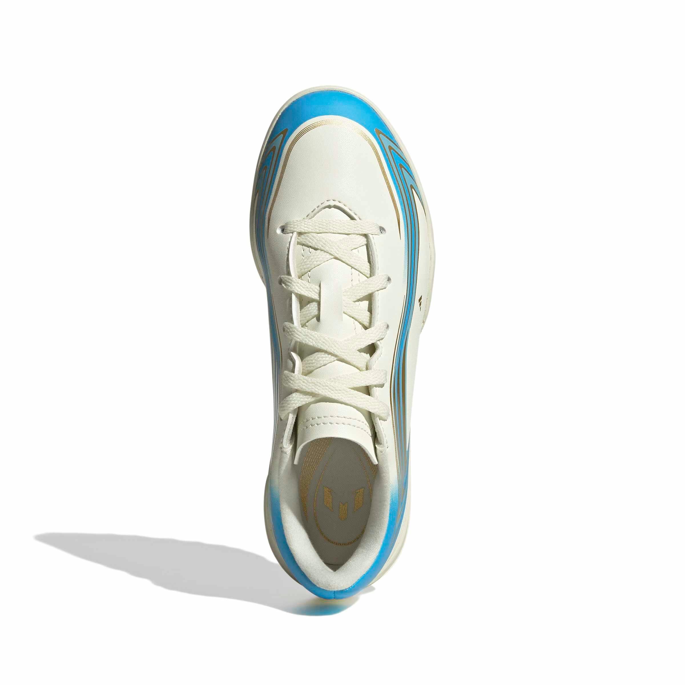 adidas F50 Messi Club Turf "Ivory/Semi Blue Burst/Icey Blue" Grade School Kids' Soccer Shoe - IVORY/BLUE/BLUE