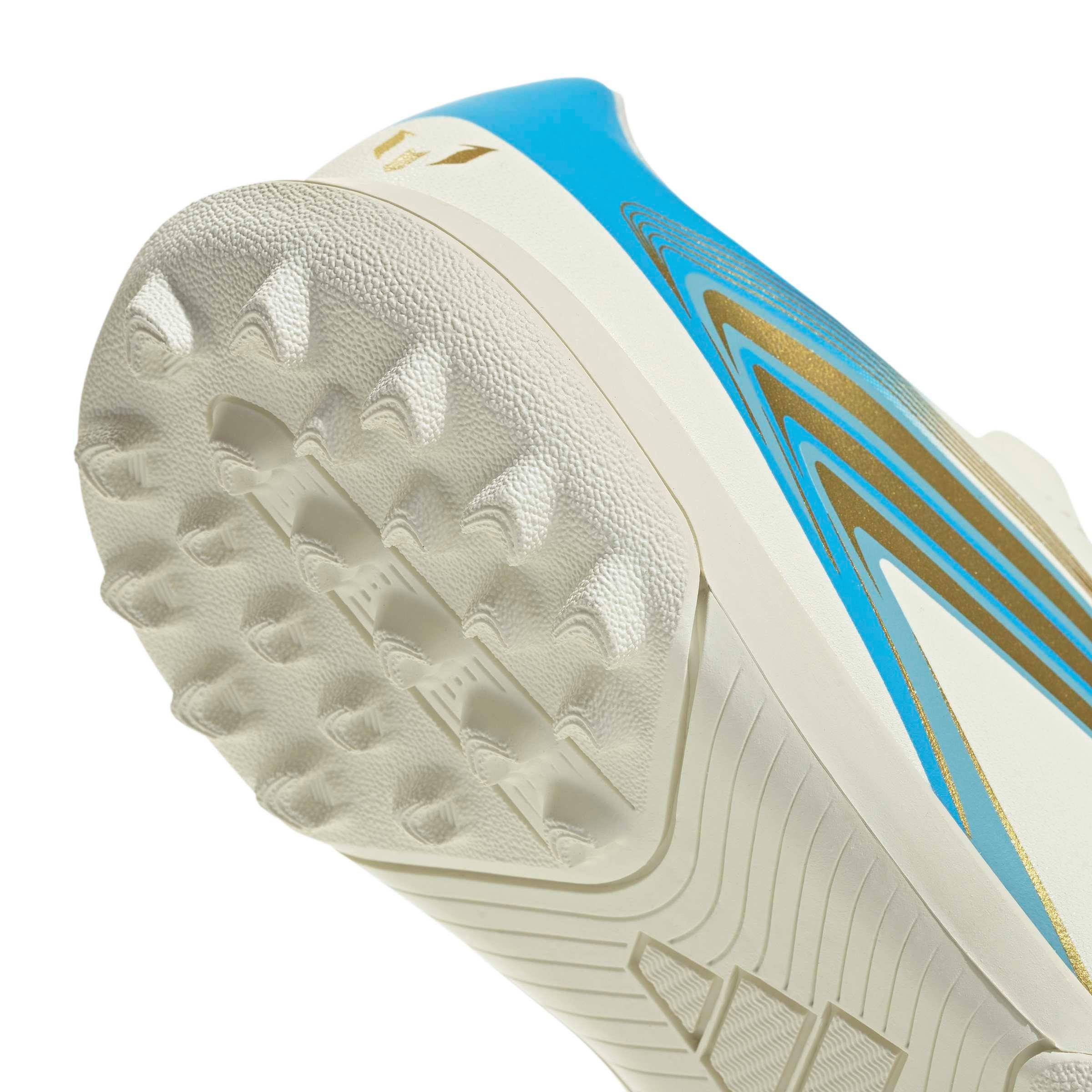 adidas F50 Messi Club Turf "Ivory/Semi Blue Burst/Icey Blue" Grade School Kids' Soccer Shoe - IVORY/BLUE/BLUE