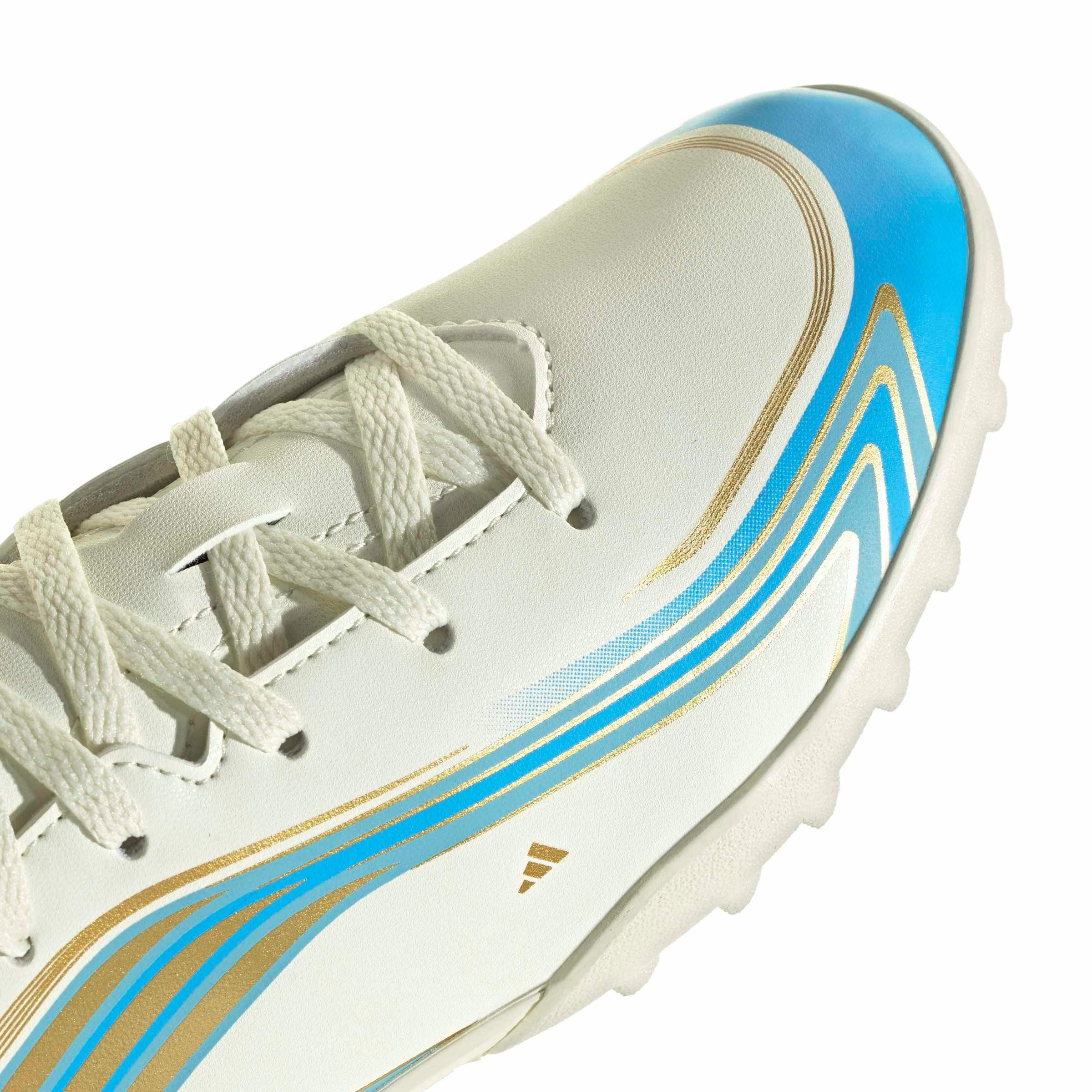 adidas F50 Messi Club Turf "Ivory/Semi Blue Burst/Icey Blue" Grade School Kids' Soccer Shoe - IVORY/BLUE/BLUE