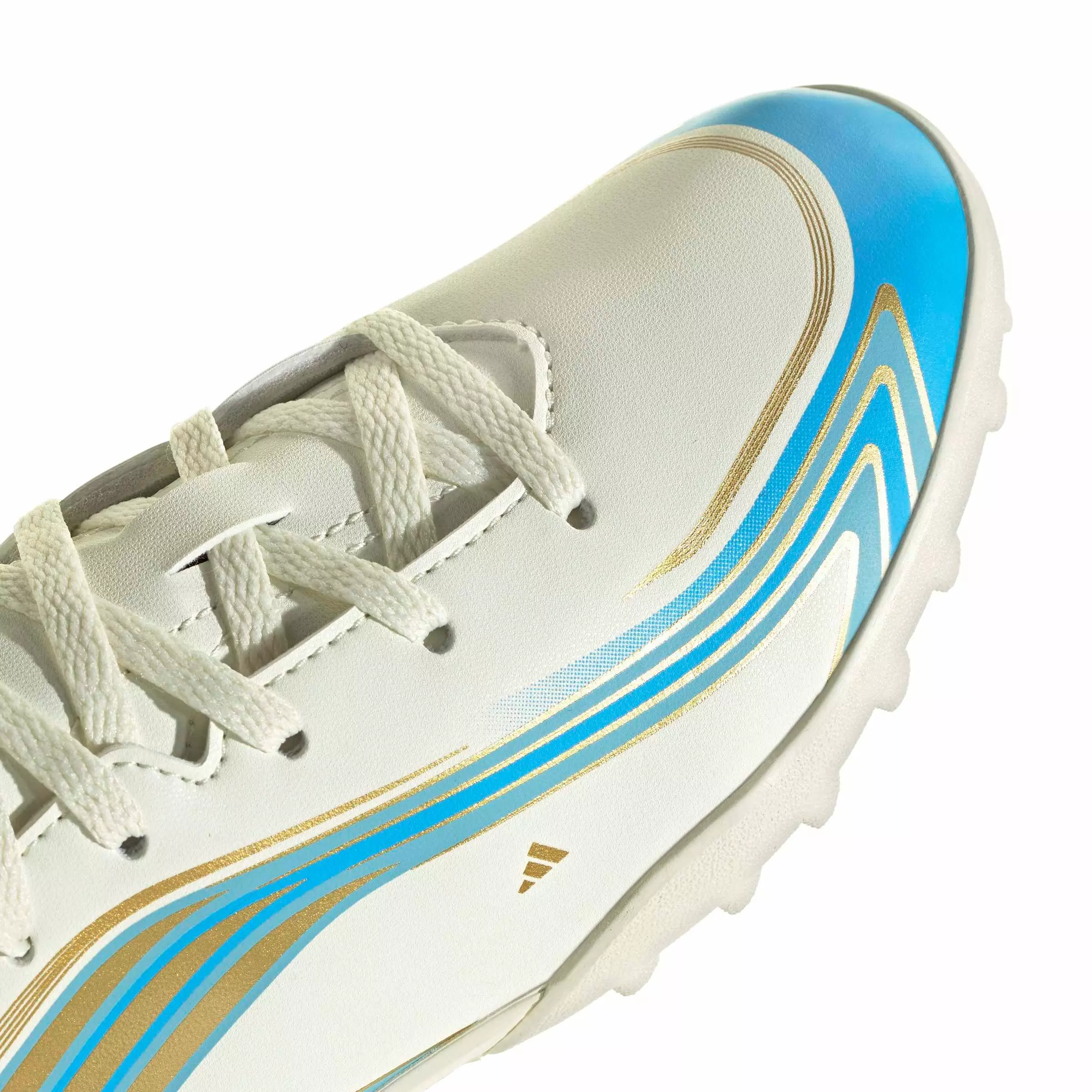 adidas F50 Messi Club Turf "Ivory/Semi Blue Burst/Icey Blue" Grade School Kids' Soccer Shoe - IVORY/BLUE/BLUE