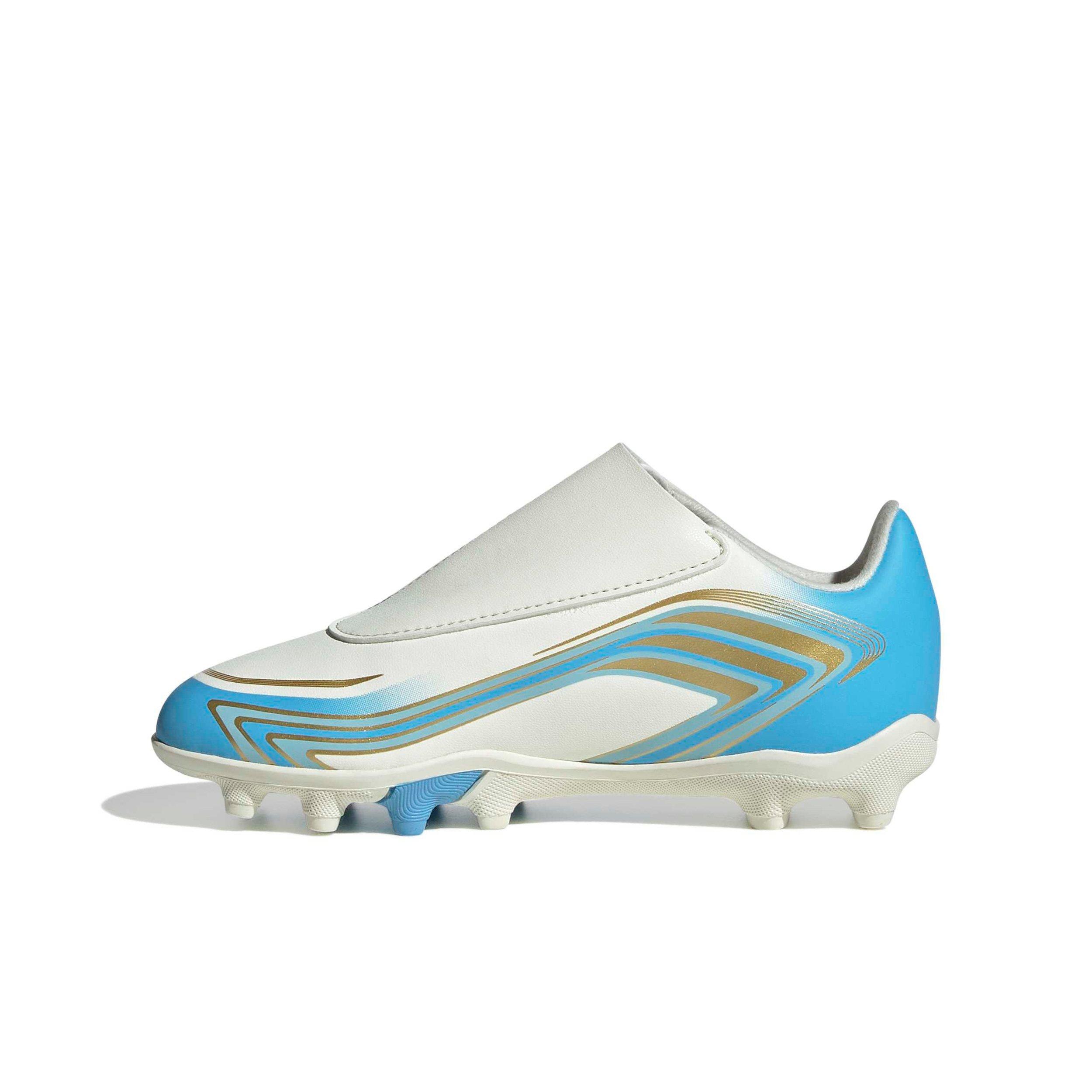 adidas F50 Messi Club Velcro MG "Ivory/Semi Blue Burst/Icey Blue" Preschool Kids' Soccer Cleat - IVORY/BLUE/BLUE