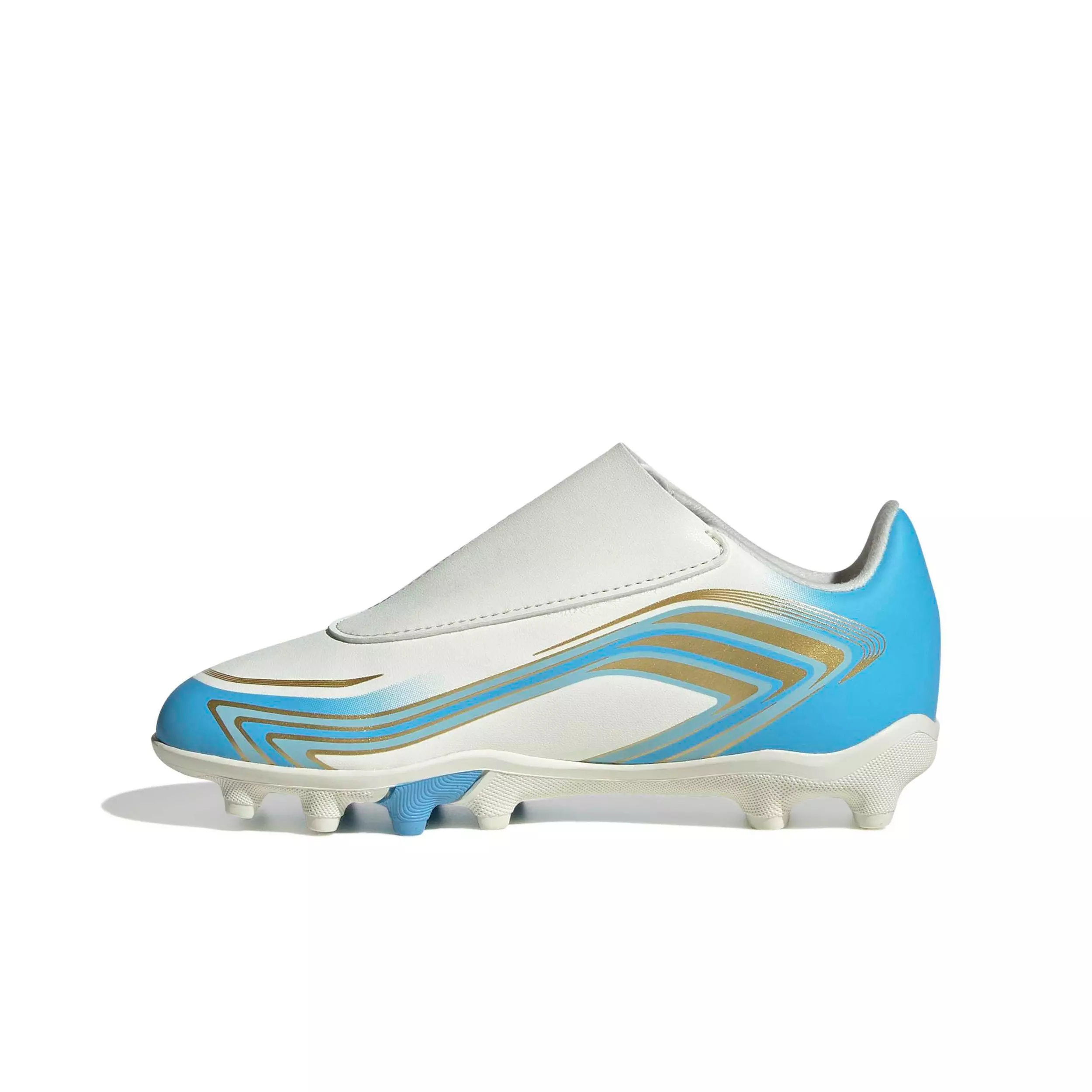 adidas F50 Messi Club Velcro MG "Ivory/Semi Blue Burst/Icey Blue" Preschool Kids' Soccer Cleat - IVORY/BLUE/BLUE