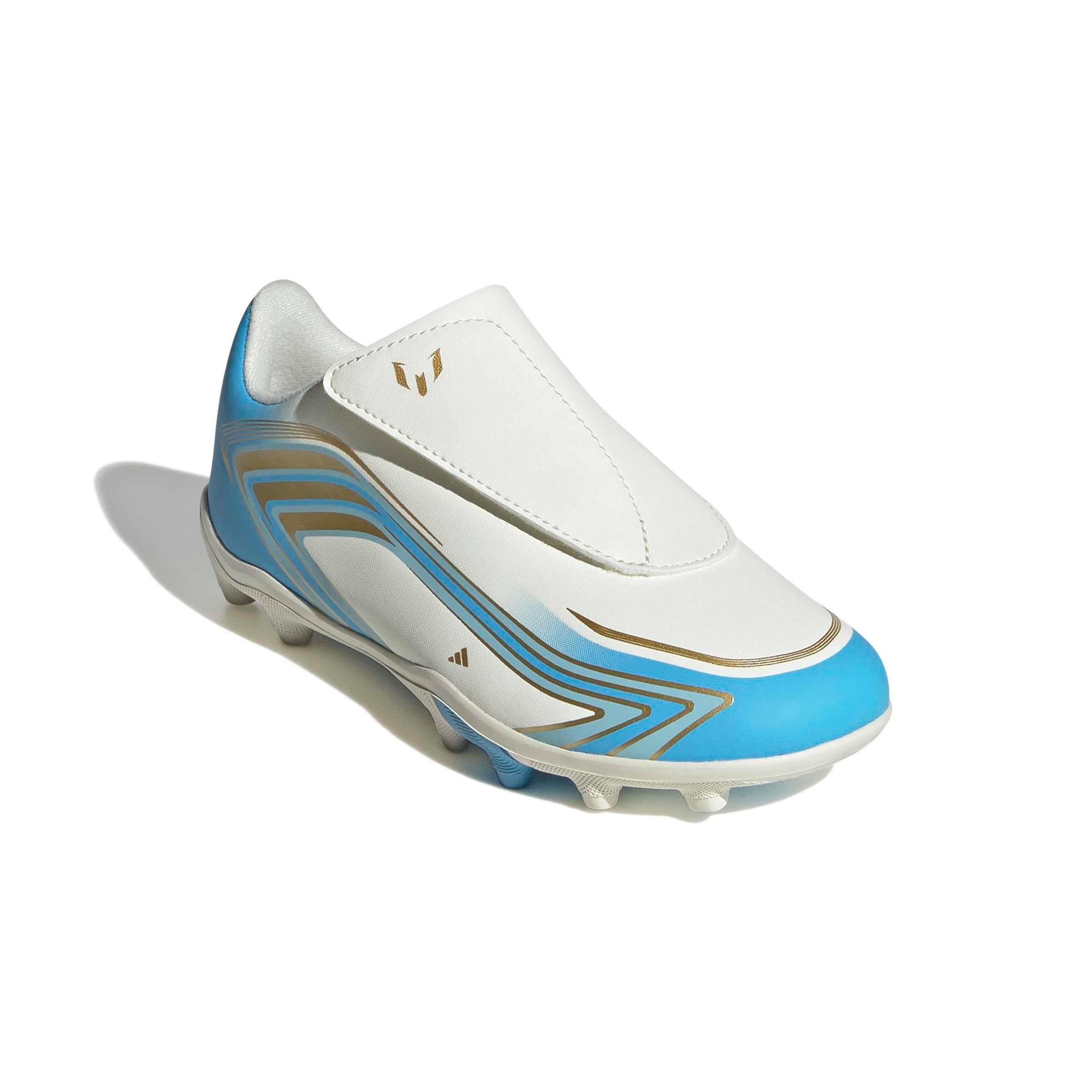 adidas F50 Messi Club Velcro MG "Ivory/Semi Blue Burst/Icey Blue" Preschool Kids' Soccer Cleat - IVORY/BLUE/BLUE