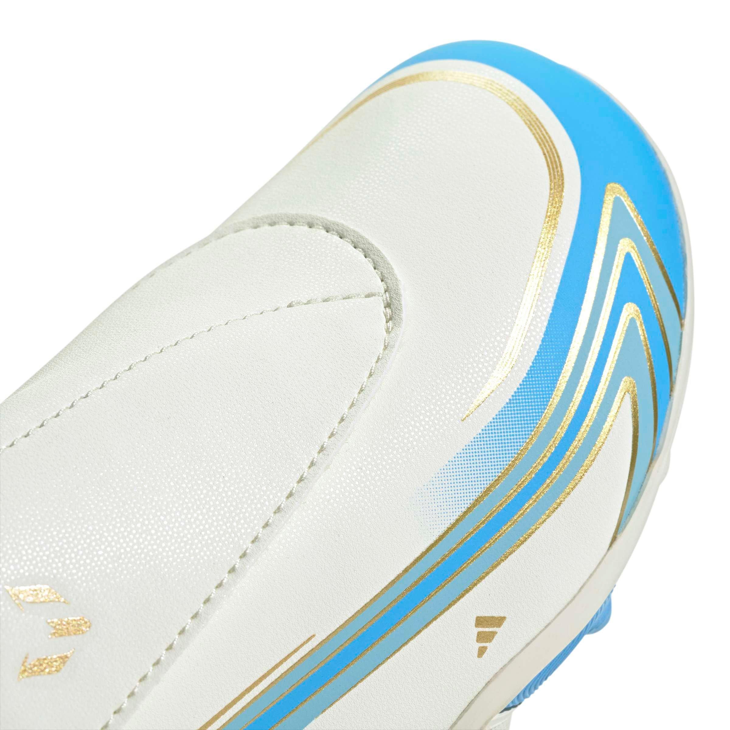 adidas F50 Messi Club Velcro MG "Ivory/Semi Blue Burst/Icey Blue" Preschool Kids' Soccer Cleat - IVORY/BLUE/BLUE