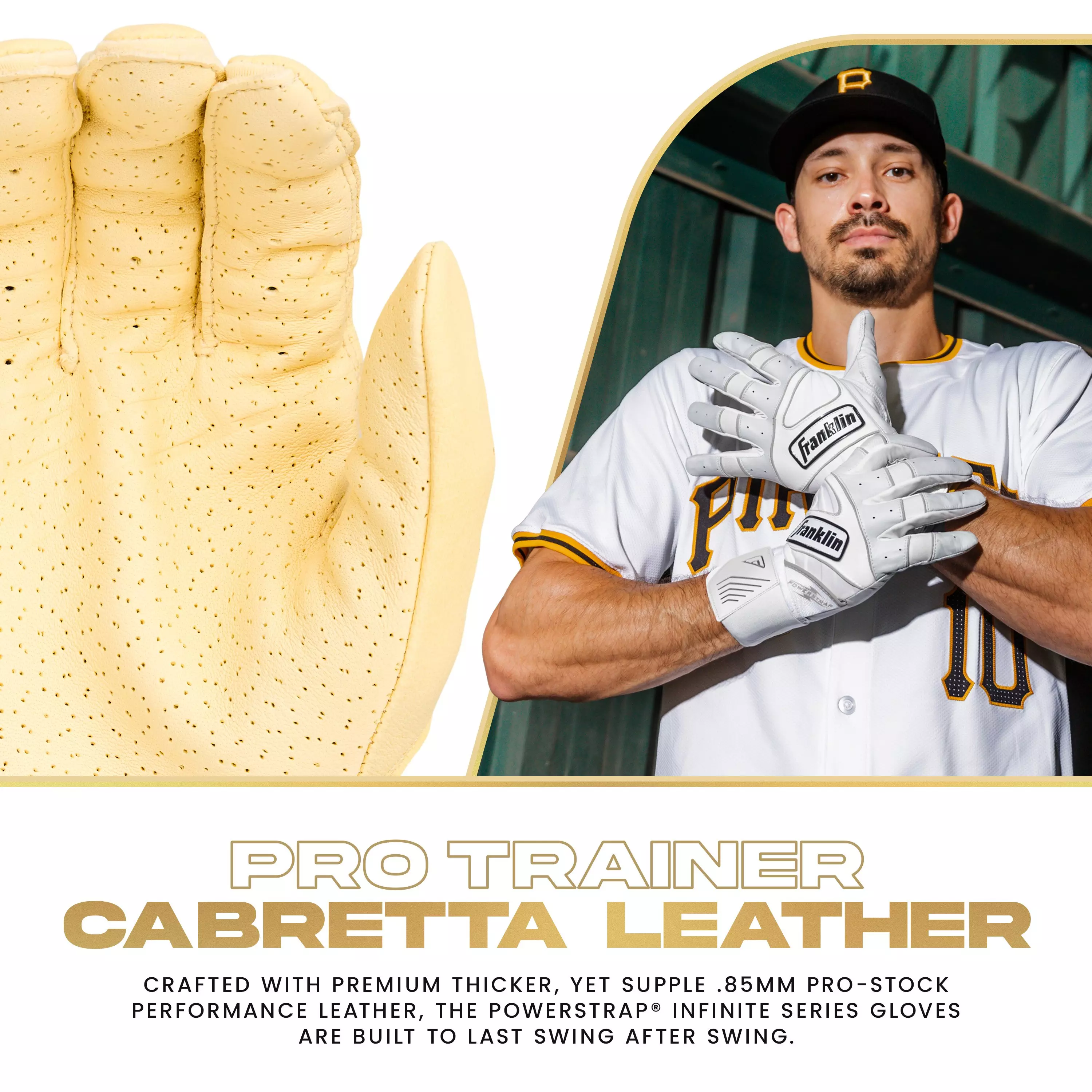 Franklin Sports Big Kids' Powerstrap Infinite Batting Gloves - WHITE/GOLD