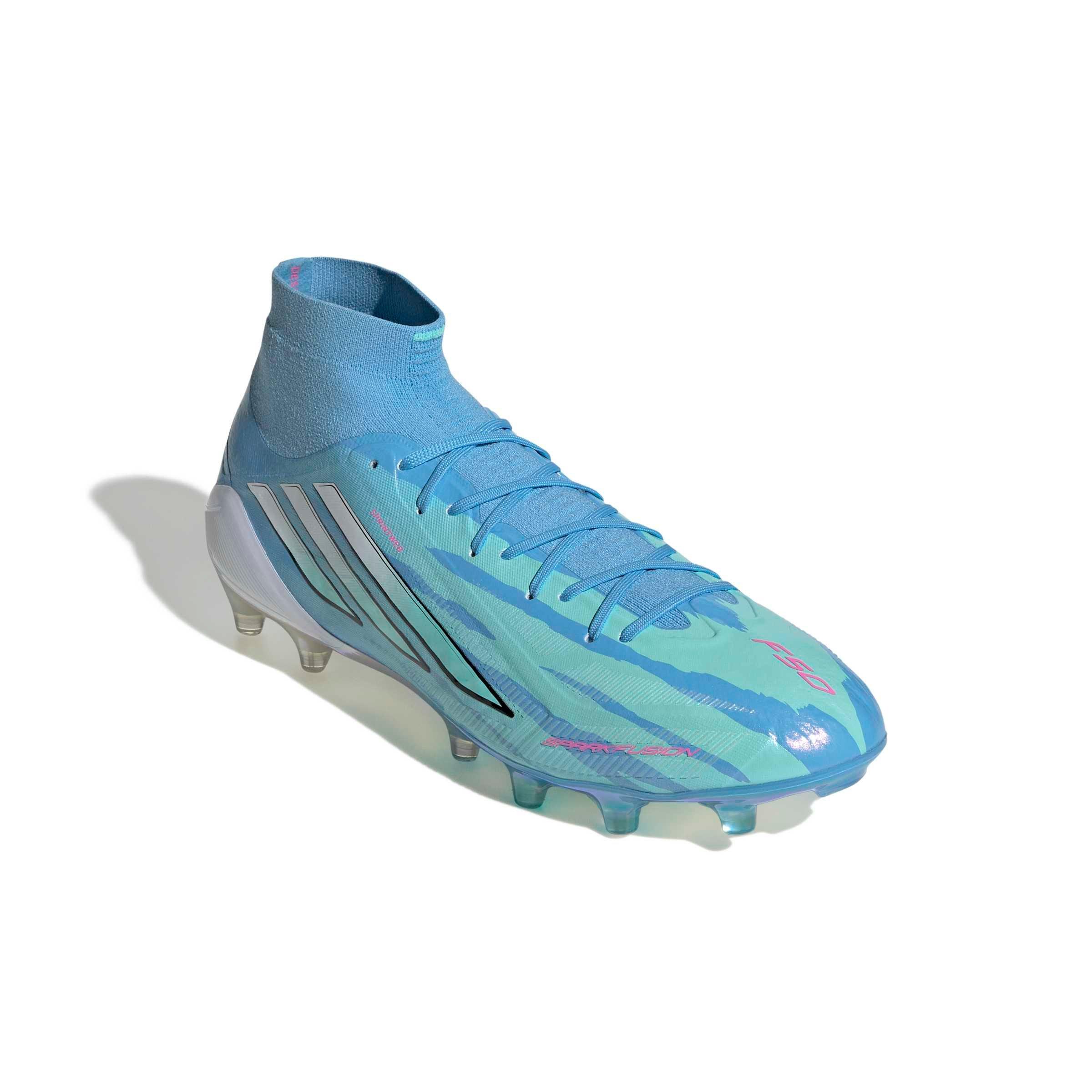 adidas F50 Sparkfusion Elite Mid Cut MG "Semi Blue Burst/Ftwr White/Lucid Pink" Women's Soccer Cleat - BLUE/WHITE/PINK