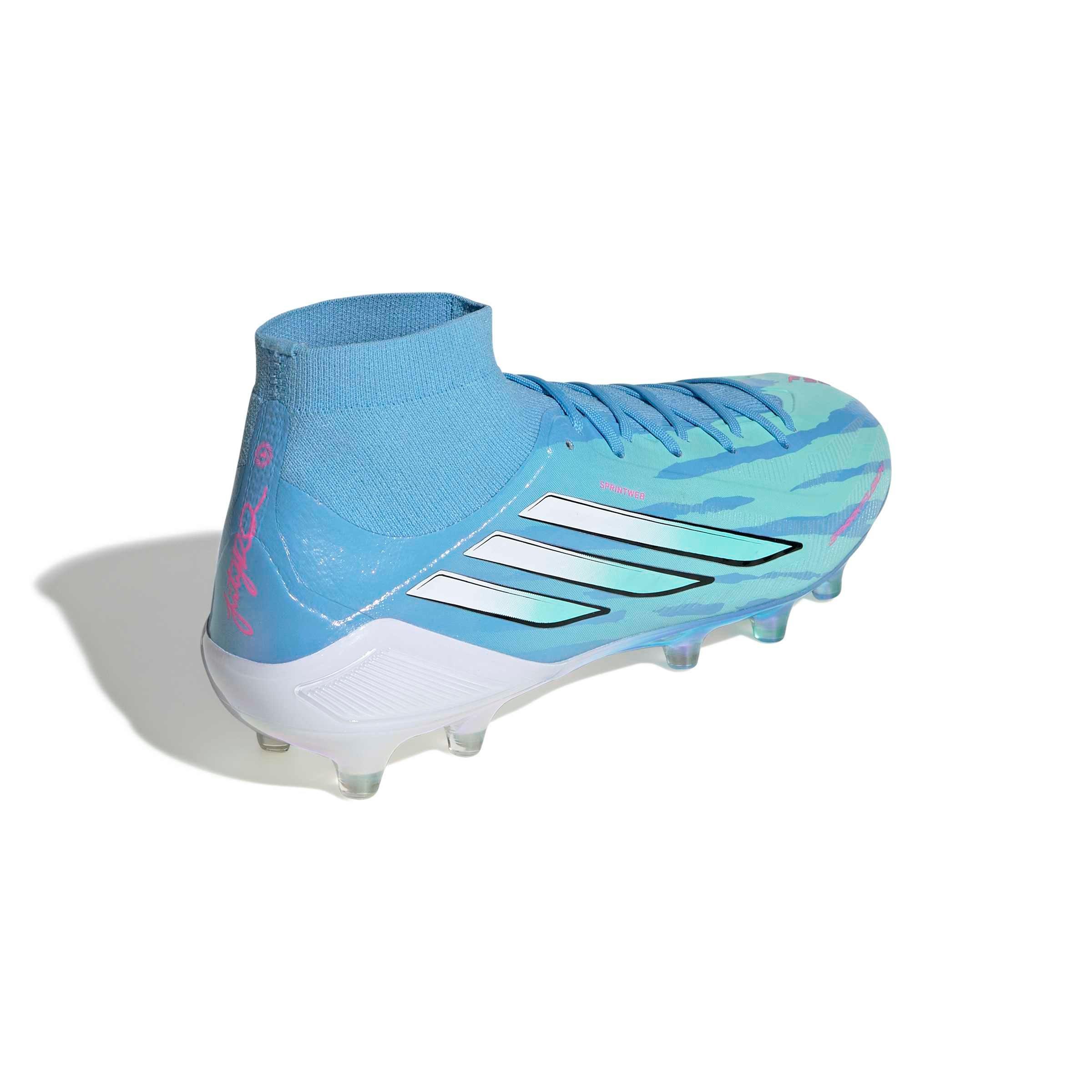 adidas F50 Sparkfusion Elite Mid Cut MG "Semi Blue Burst/Ftwr White/Lucid Pink" Women's Soccer Cleat - BLUE/WHITE/PINK