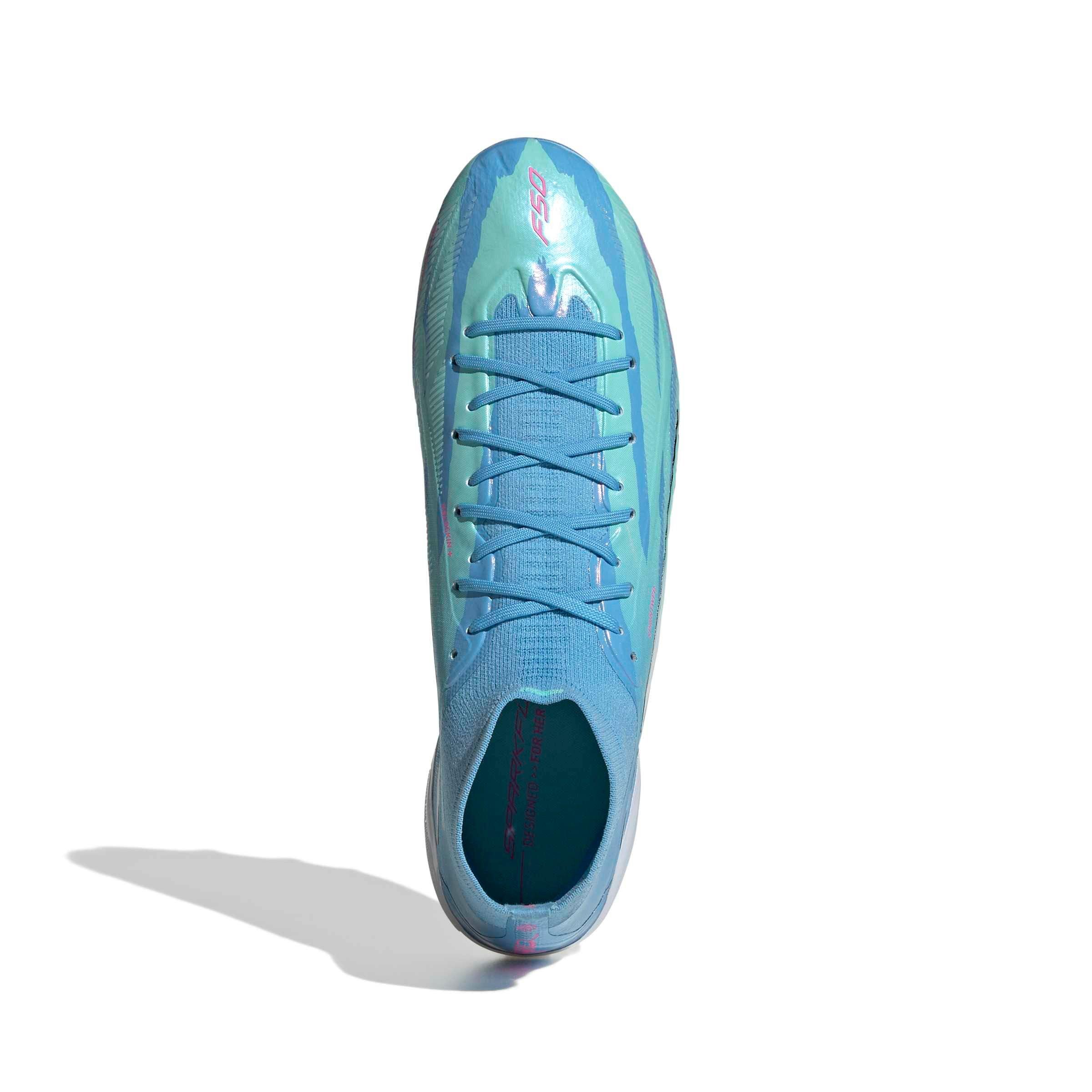 adidas F50 Sparkfusion Elite Mid Cut MG "Semi Blue Burst/Ftwr White/Lucid Pink" Women's Soccer Cleat - BLUE/WHITE/PINK