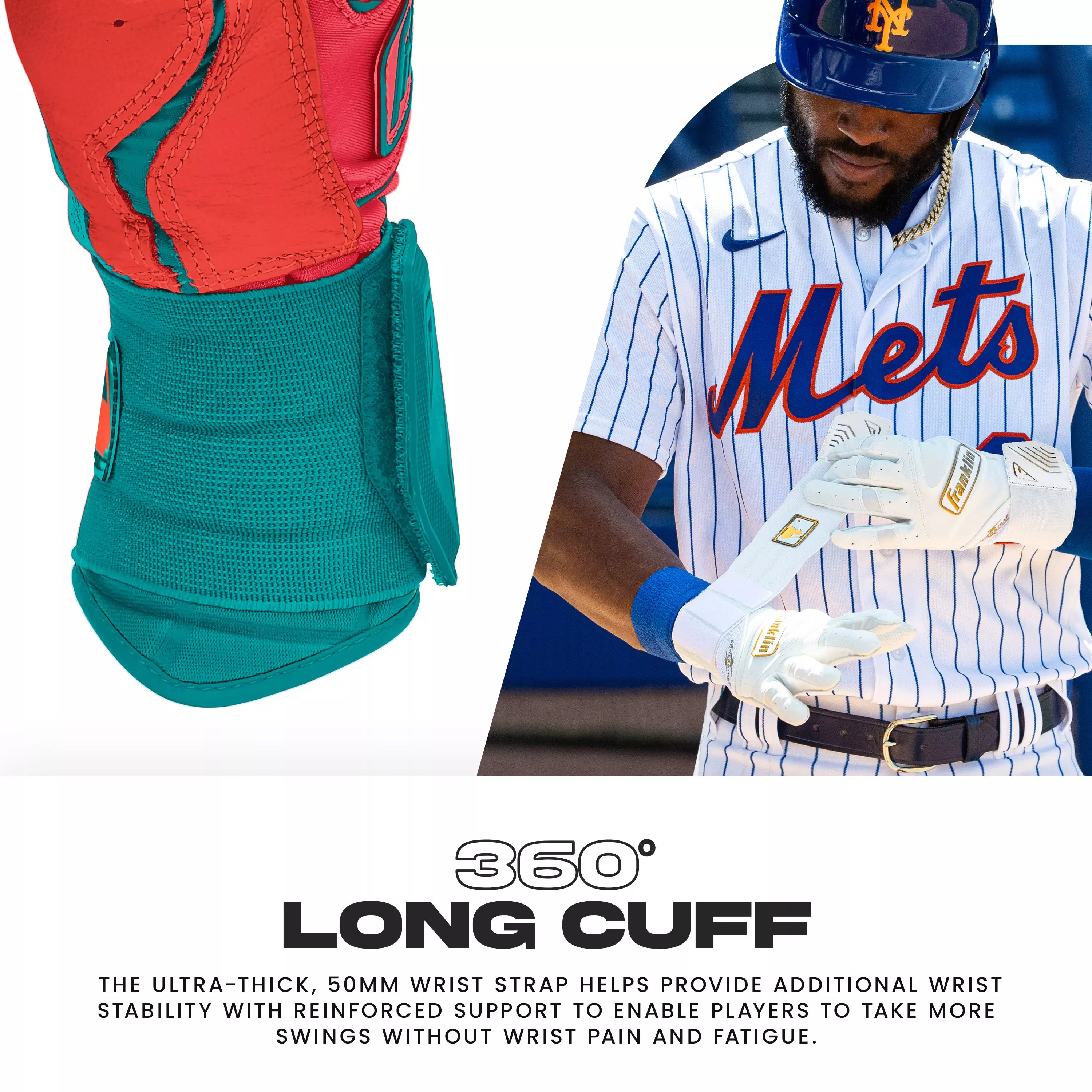 Franklin Sports Powerstrap Infinite Batting Gloves - ORANGE/BLUE