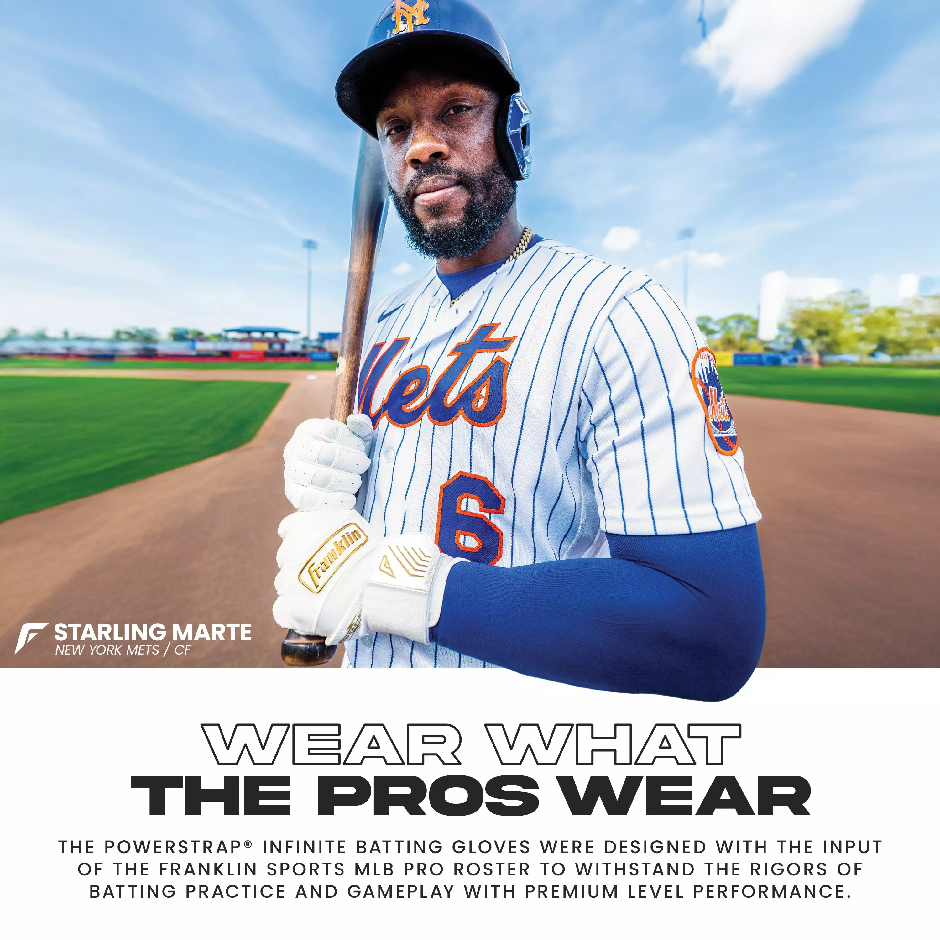 Franklin Sports Powerstrap Infinite Batting Gloves - ORANGE/BLUE