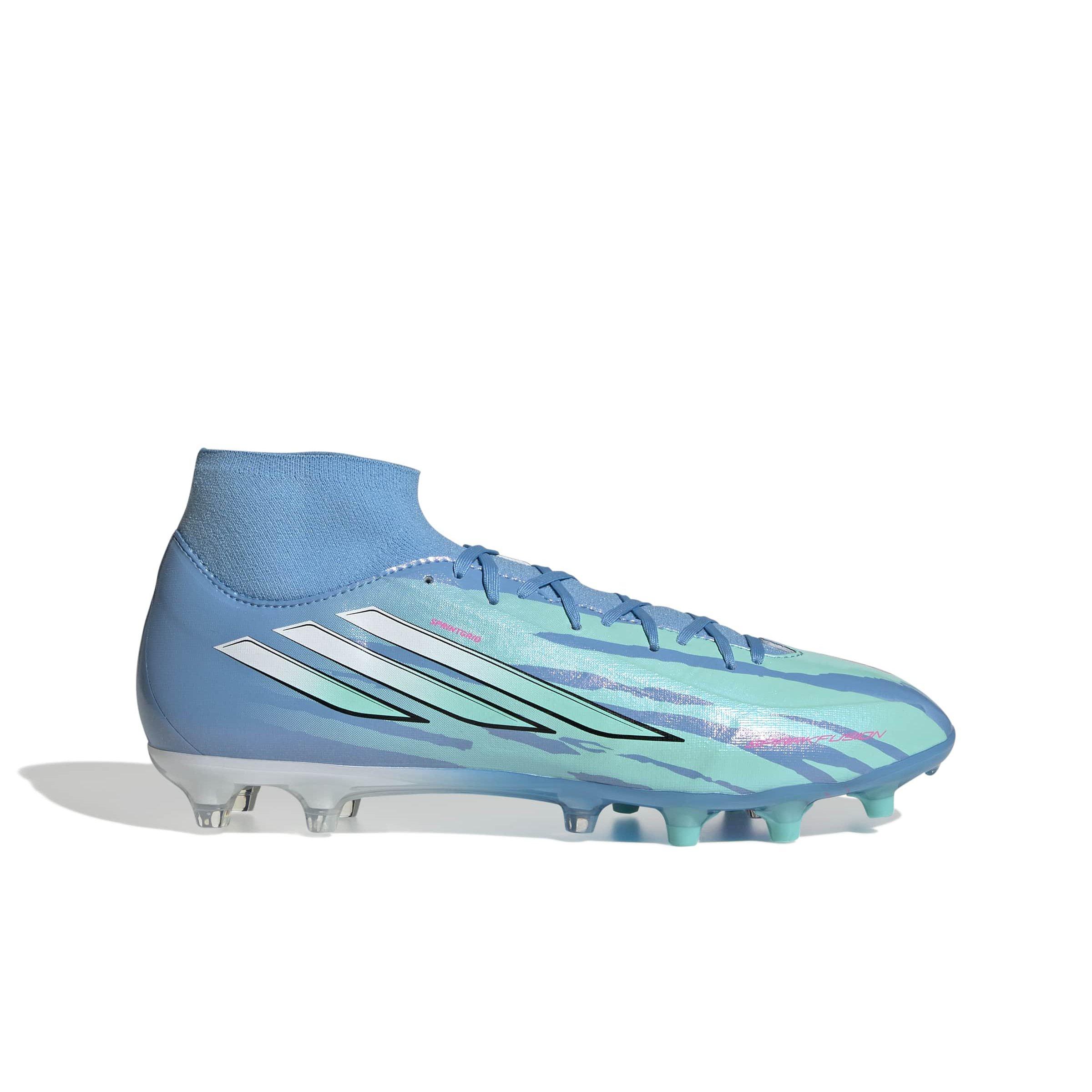 adidas F50 Sparkfusion League Mid Cut MG "Semi Blue Burst/White/Lucid Pink" Women's Soccer Cleat - BLUE/WHITE/PINK