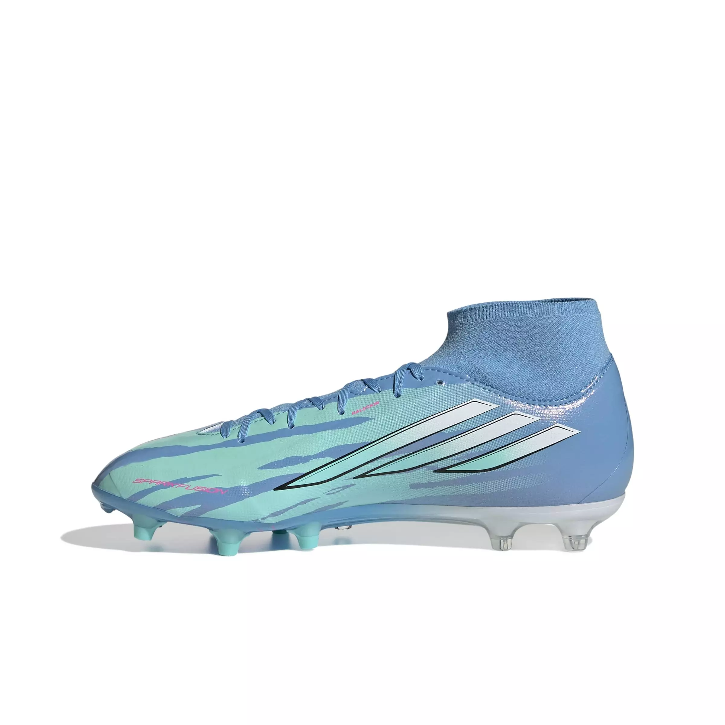 adidas F50 Sparkfusion League Mid Cut MG "Semi Blue Burst/White/Lucid Pink" Women's Soccer Cleat - BLUE/WHITE/PINK