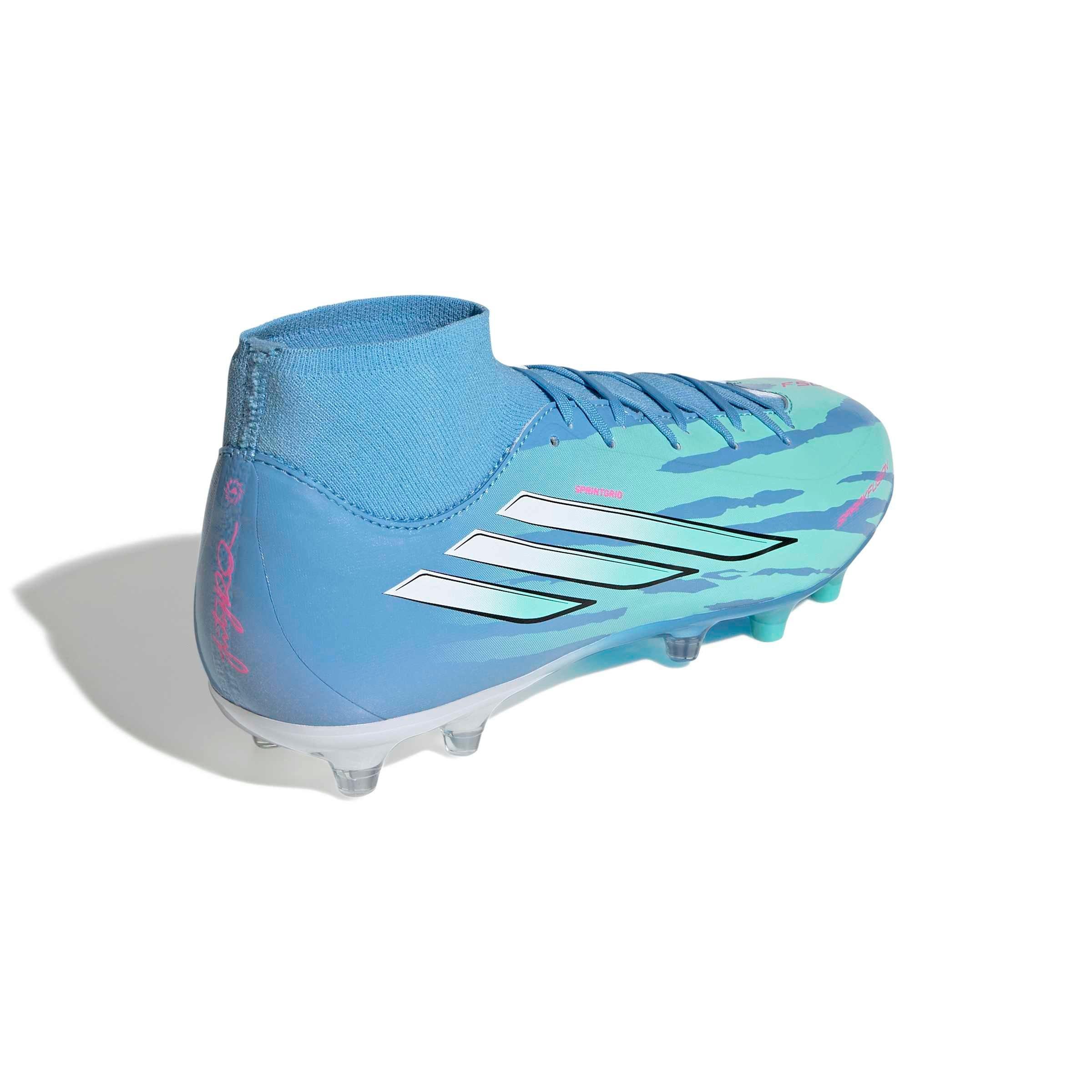 adidas F50 Sparkfusion League Mid Cut MG "Semi Blue Burst/White/Lucid Pink" Women's Soccer Cleat - BLUE/WHITE/PINK