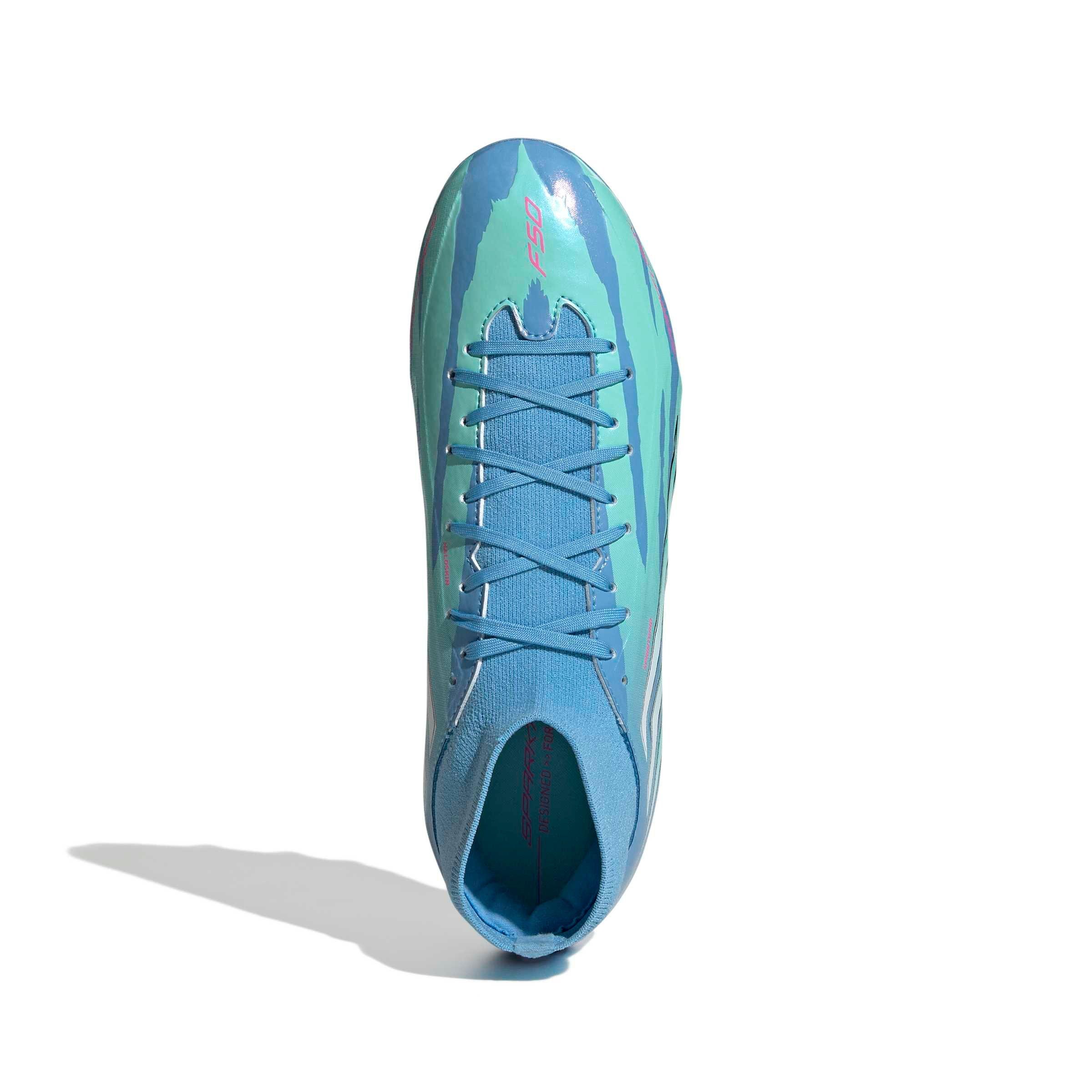 adidas F50 Sparkfusion League Mid Cut MG "Semi Blue Burst/White/Lucid Pink" Women's Soccer Cleat - BLUE/WHITE/PINK