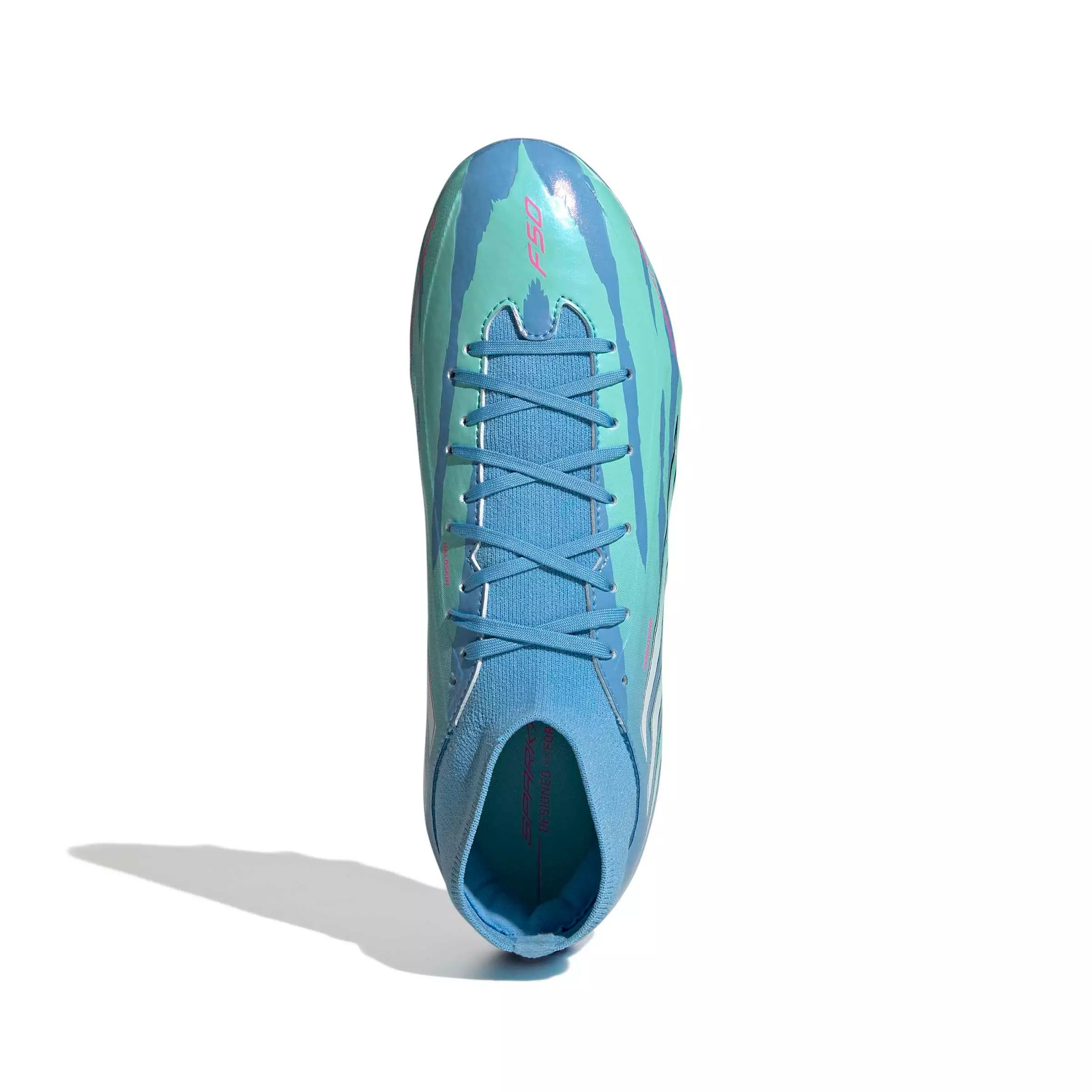 adidas F50 Sparkfusion League Mid Cut MG "Semi Blue Burst/White/Lucid Pink" Women's Soccer Cleat - BLUE/WHITE/PINK