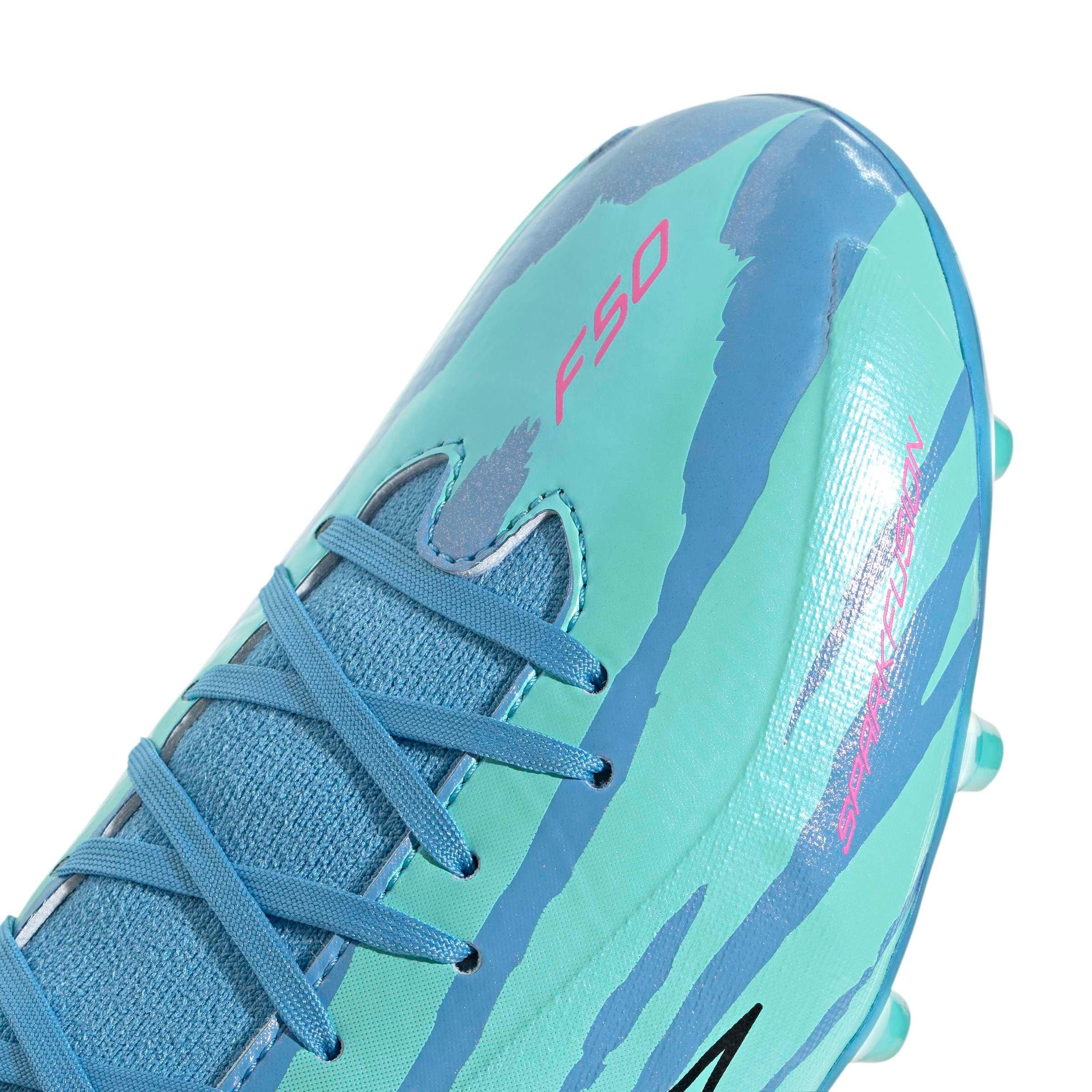 adidas F50 Sparkfusion League Mid Cut MG "Semi Blue Burst/White/Lucid Pink" Women's Soccer Cleat - BLUE/WHITE/PINK