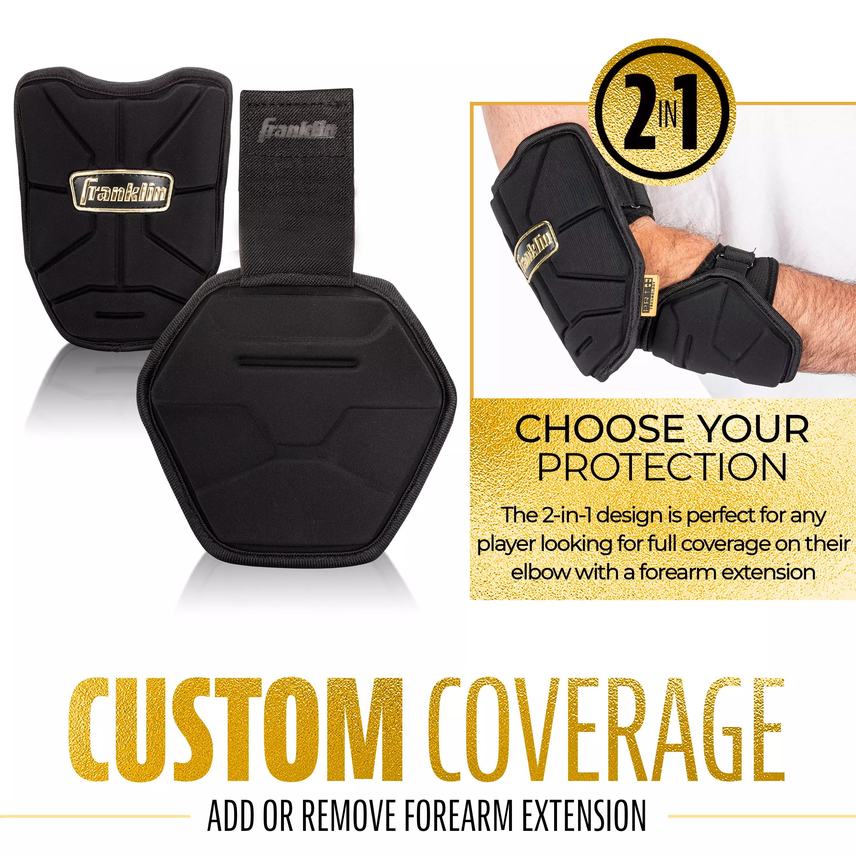 Franklin Sports Youth PRT Protective Elbow Guard - Black/Gold - BLACK/GOLD