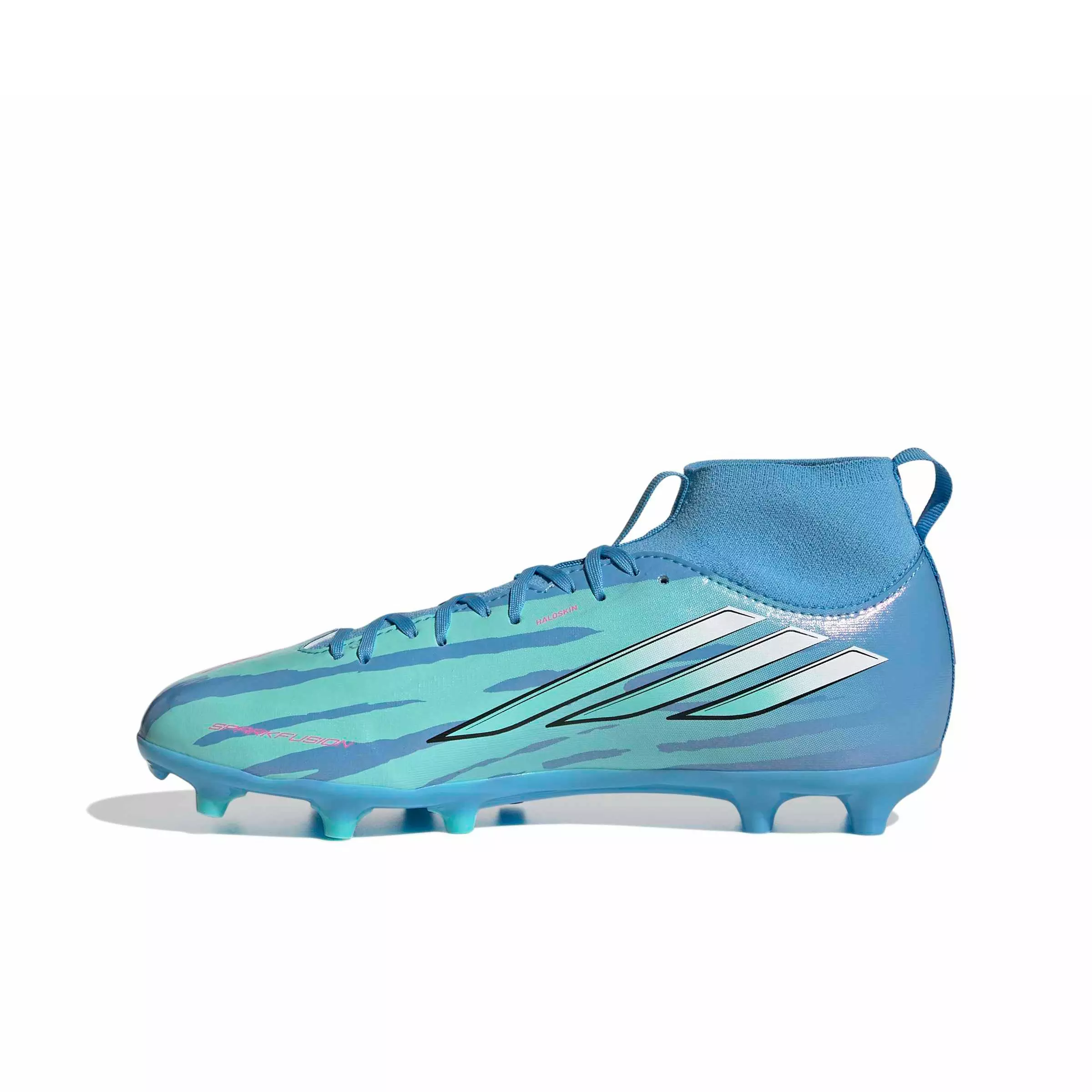adidas F50 Sparkfusion League Mid Cut MG "Semi Blue/White/Pink" Grade School Kids' Soccer Cleat - BLUE/WHITE/PINK