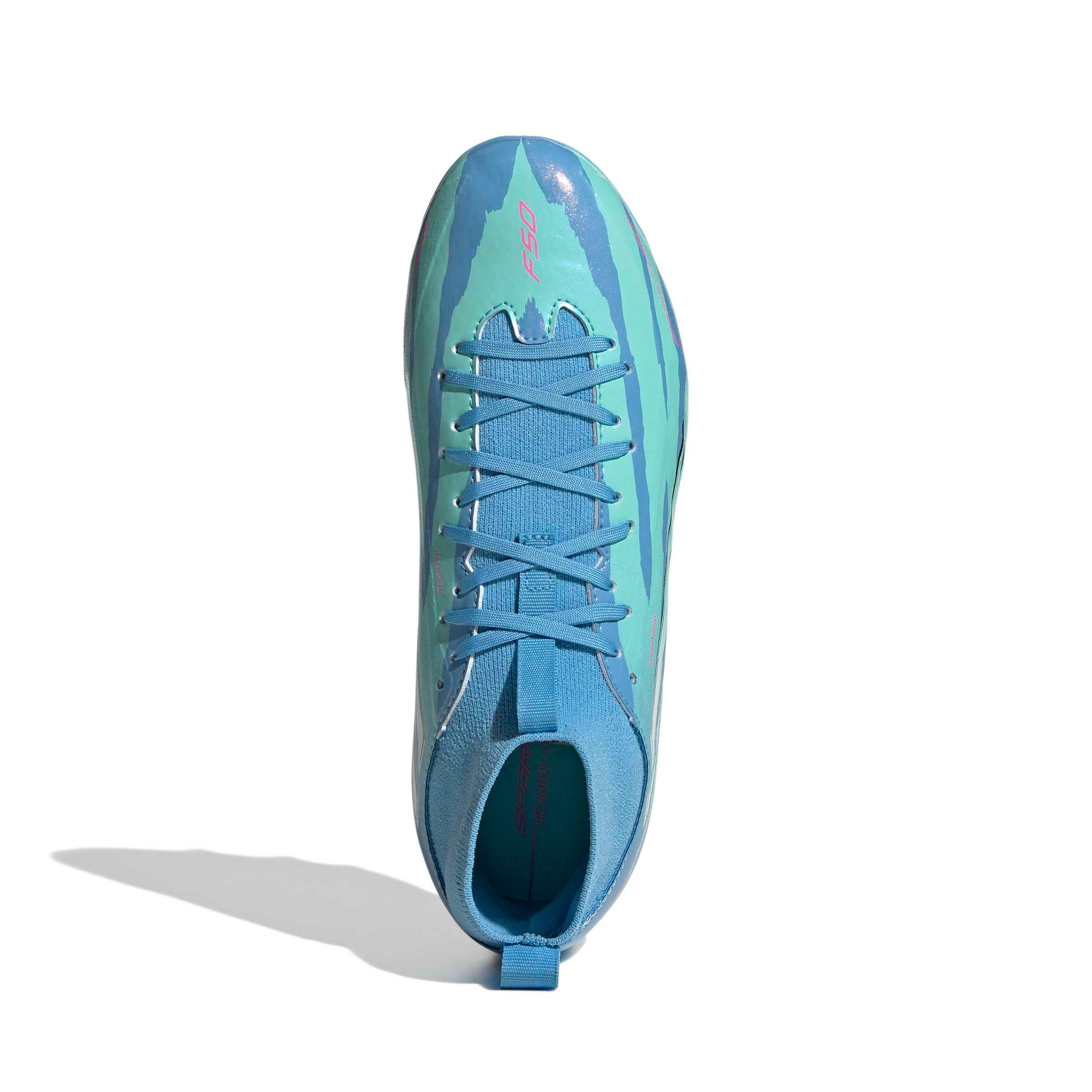 adidas F50 Sparkfusion League Mid Cut MG "Semi Blue/White/Pink" Grade School Kids' Soccer Cleat - BLUE/WHITE/PINK
