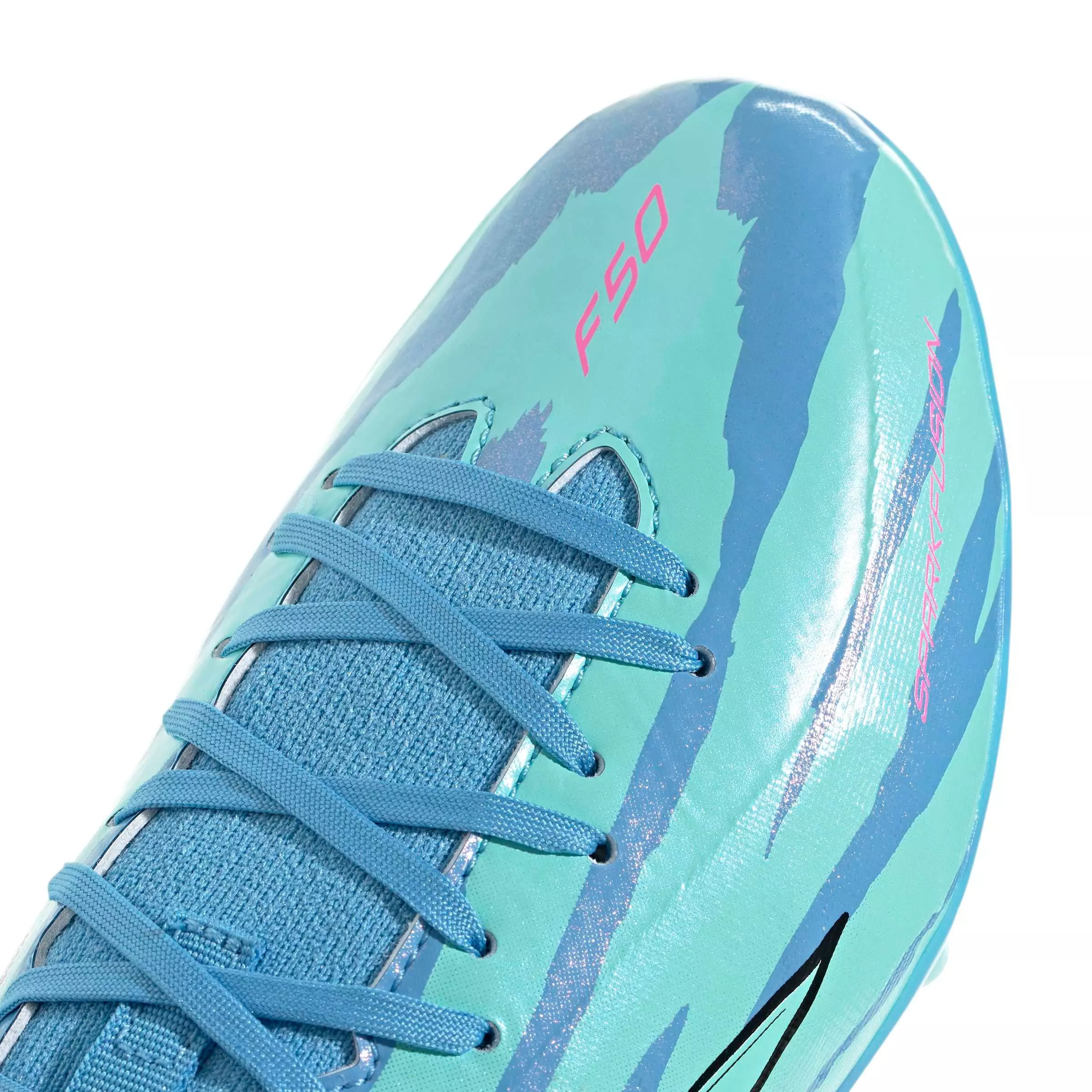 adidas F50 Sparkfusion League Mid Cut MG "Semi Blue/White/Pink" Grade School Kids' Soccer Cleat - BLUE/WHITE/PINK