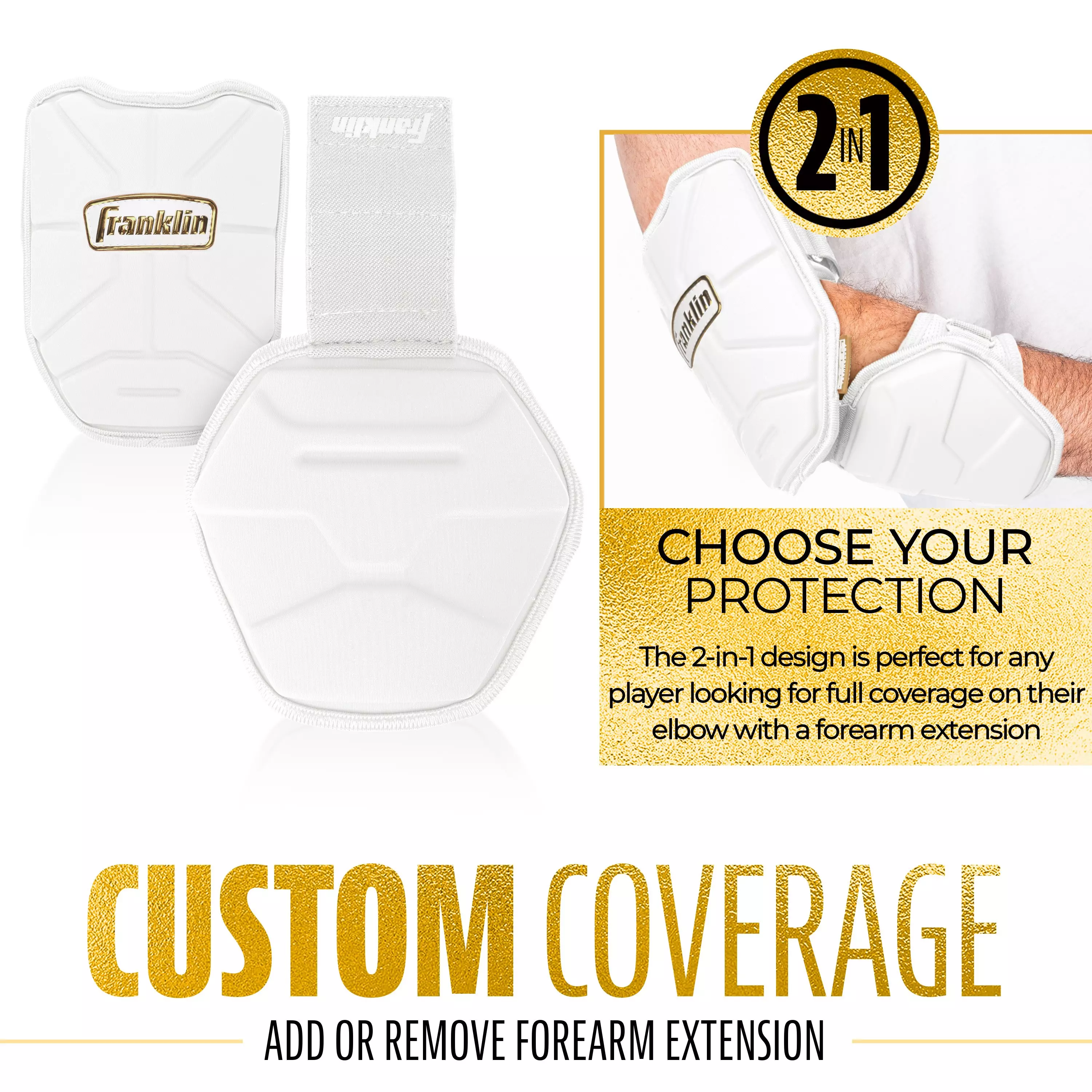 Franklin Sports Youth PRT Protective Elbow Guard - White/Gold - WHITE/GOLD