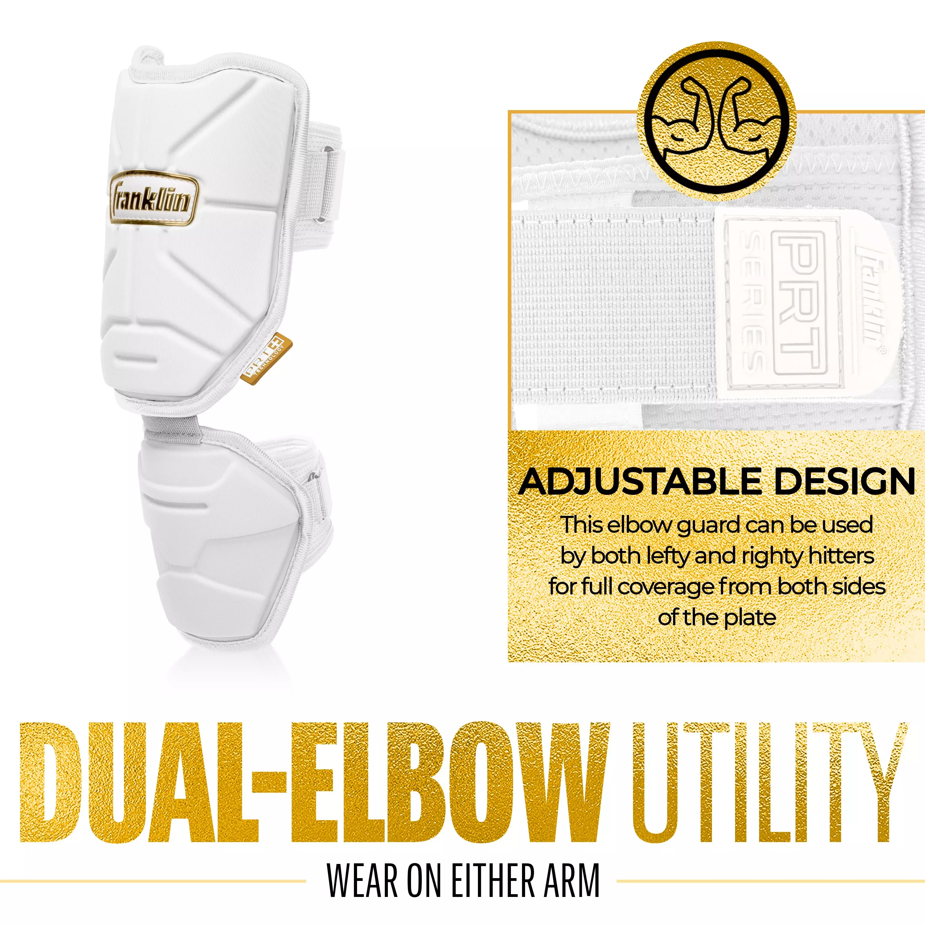 Franklin Sports Youth PRT Protective Elbow Guard - White/Gold - WHITE/GOLD