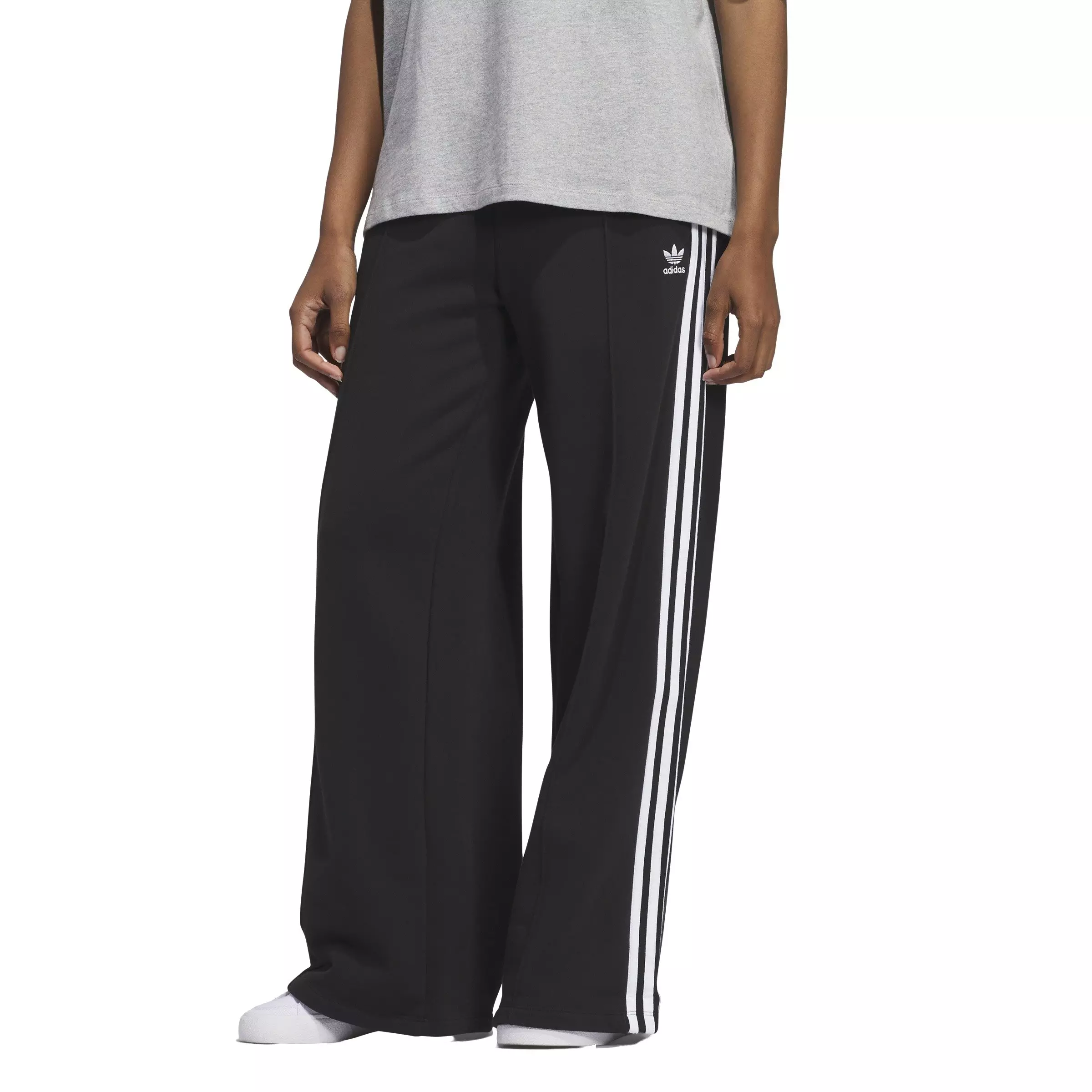 adidas Women's Originals 3-Stripes Loose French Terry Wide Leg Joggers - Black - BLACK