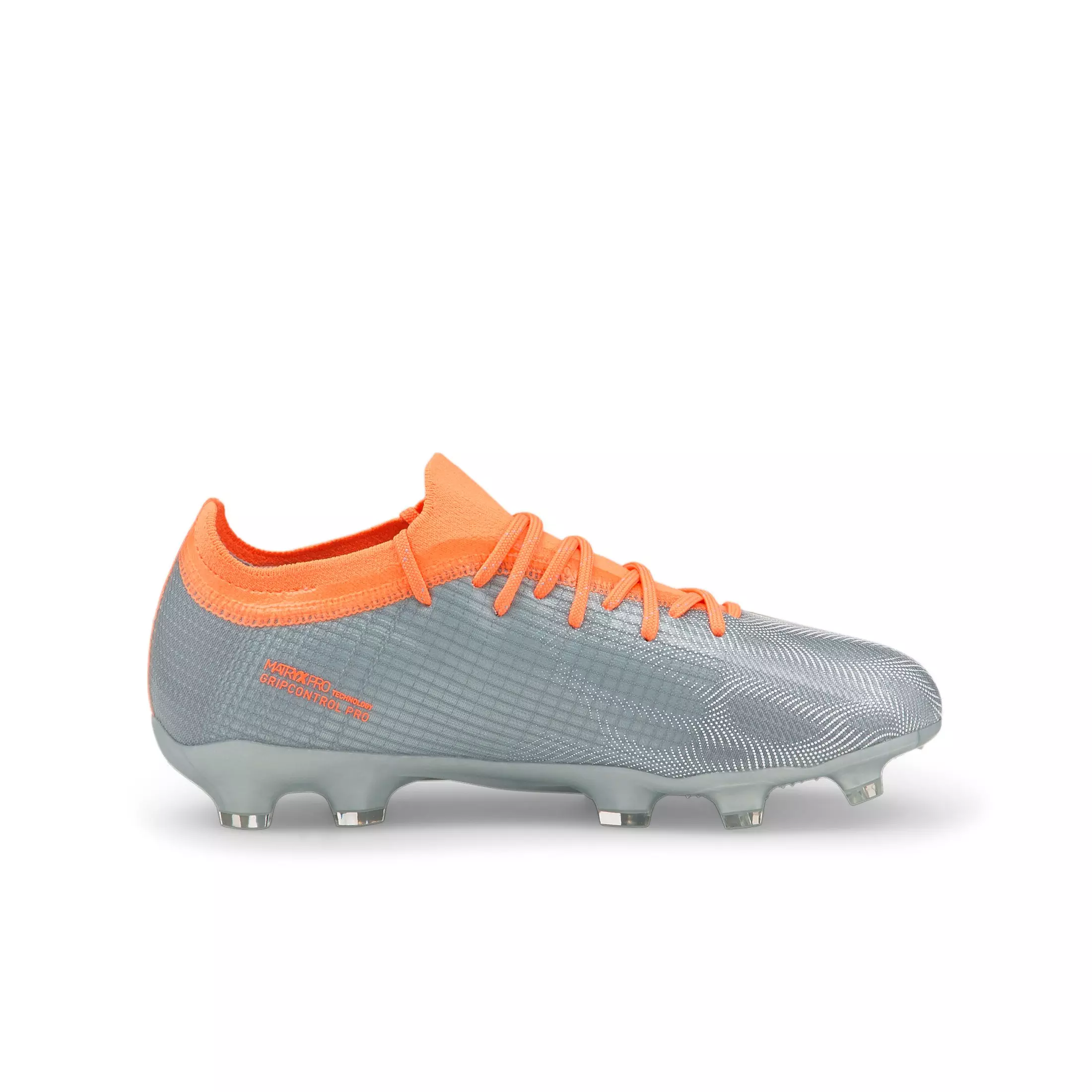 PUMA Ultra 2.4 FG/AG Jr "Silver/Orange" Grade School Kids' Soccer Cleat - SILVER/ORANGE