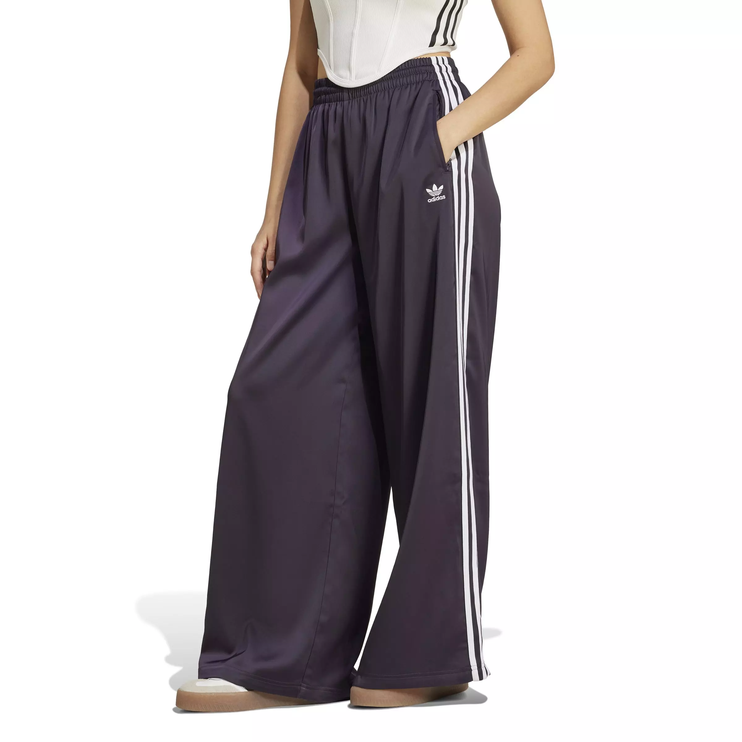 adidas Originals Women's Satin Wide Leg Track Joggers - Black - BLACK