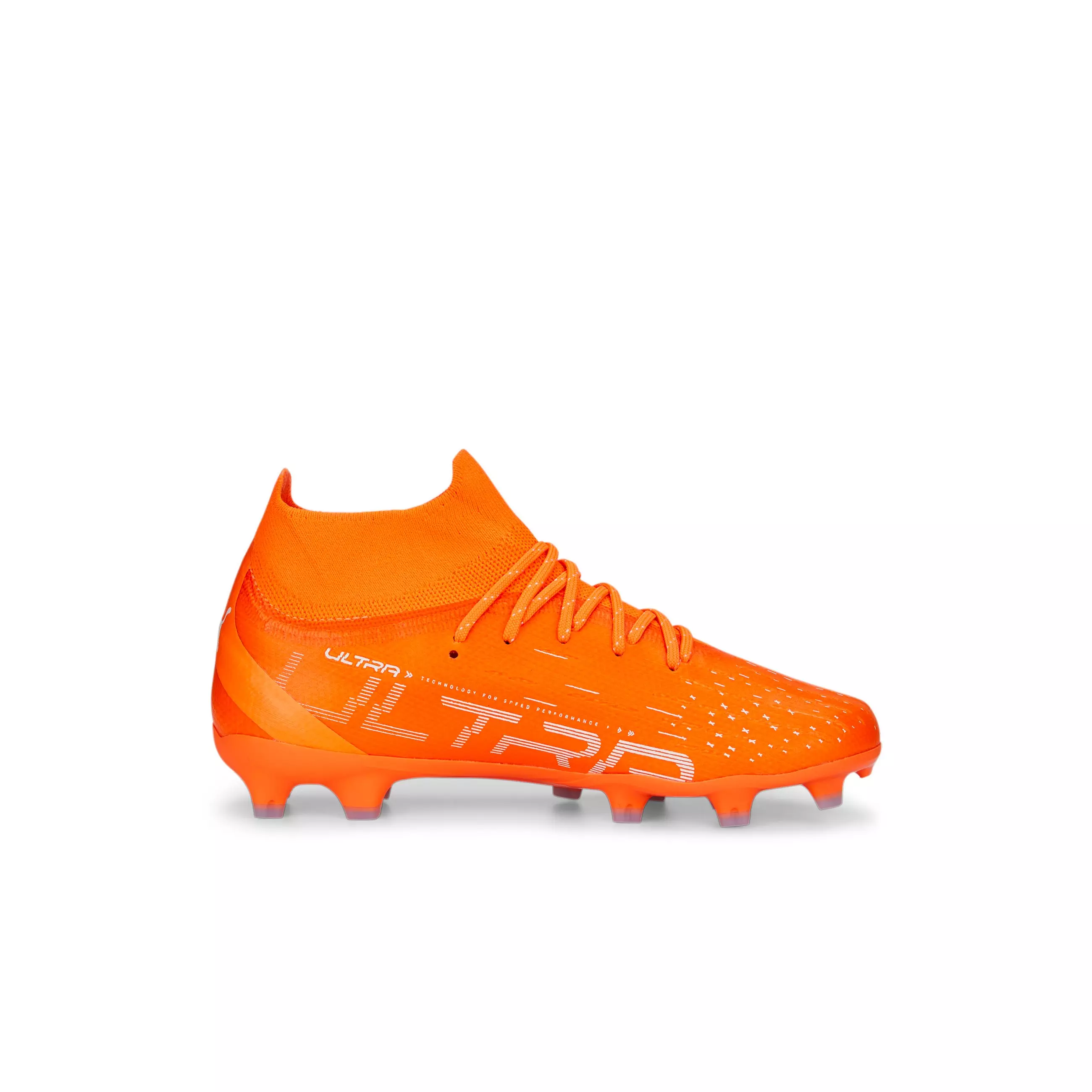 PUMA ULTRA Pro FG/AG "Ultra Orange/PUMA White/Blue Glimmer" Preschool Kids' Soccer Cleat - ORANGE/WHITE/BLUE