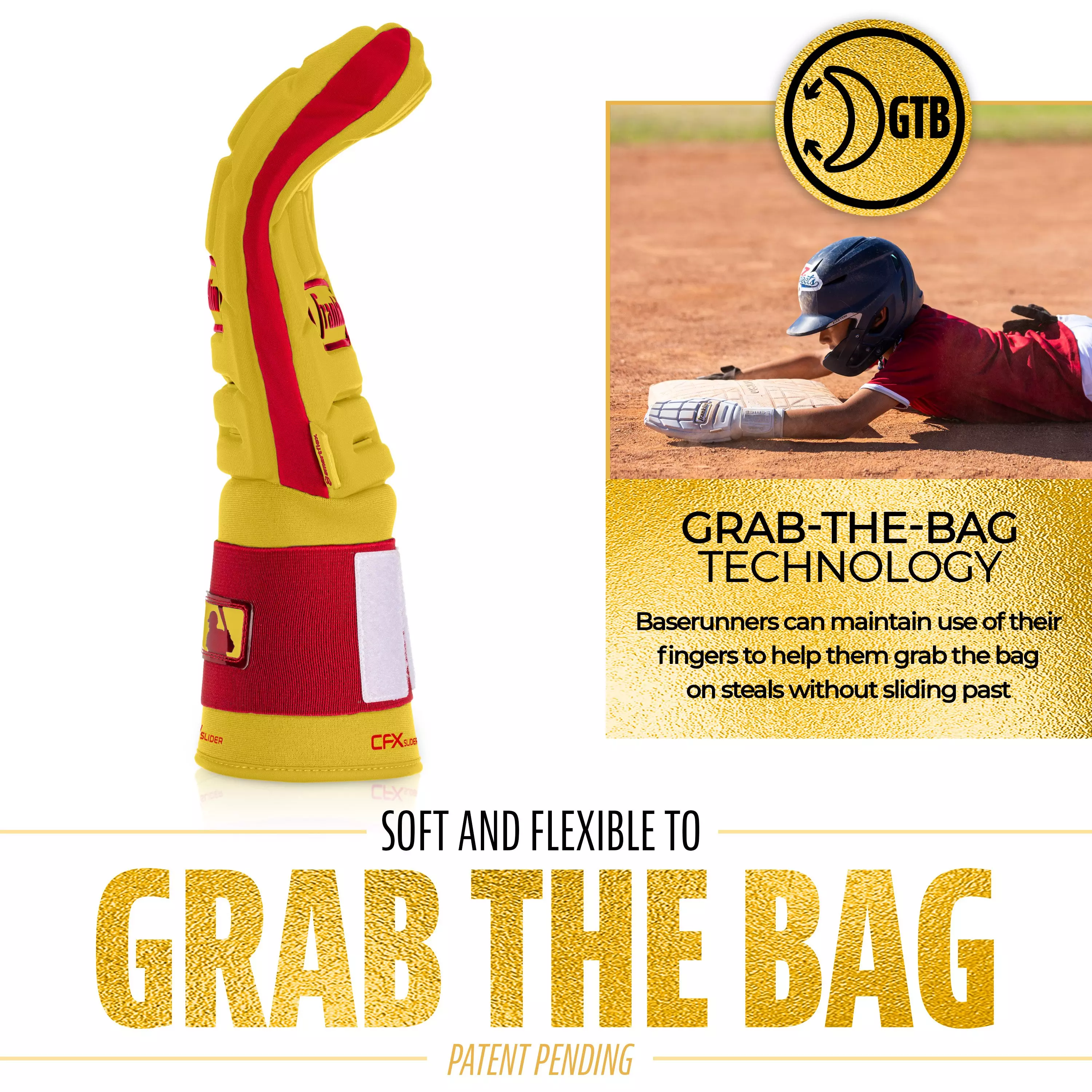 Franklin Sports MLB Youth CFX Slider PRT Protective Sliding Glove - Yellow/Red - YELLOW/RED