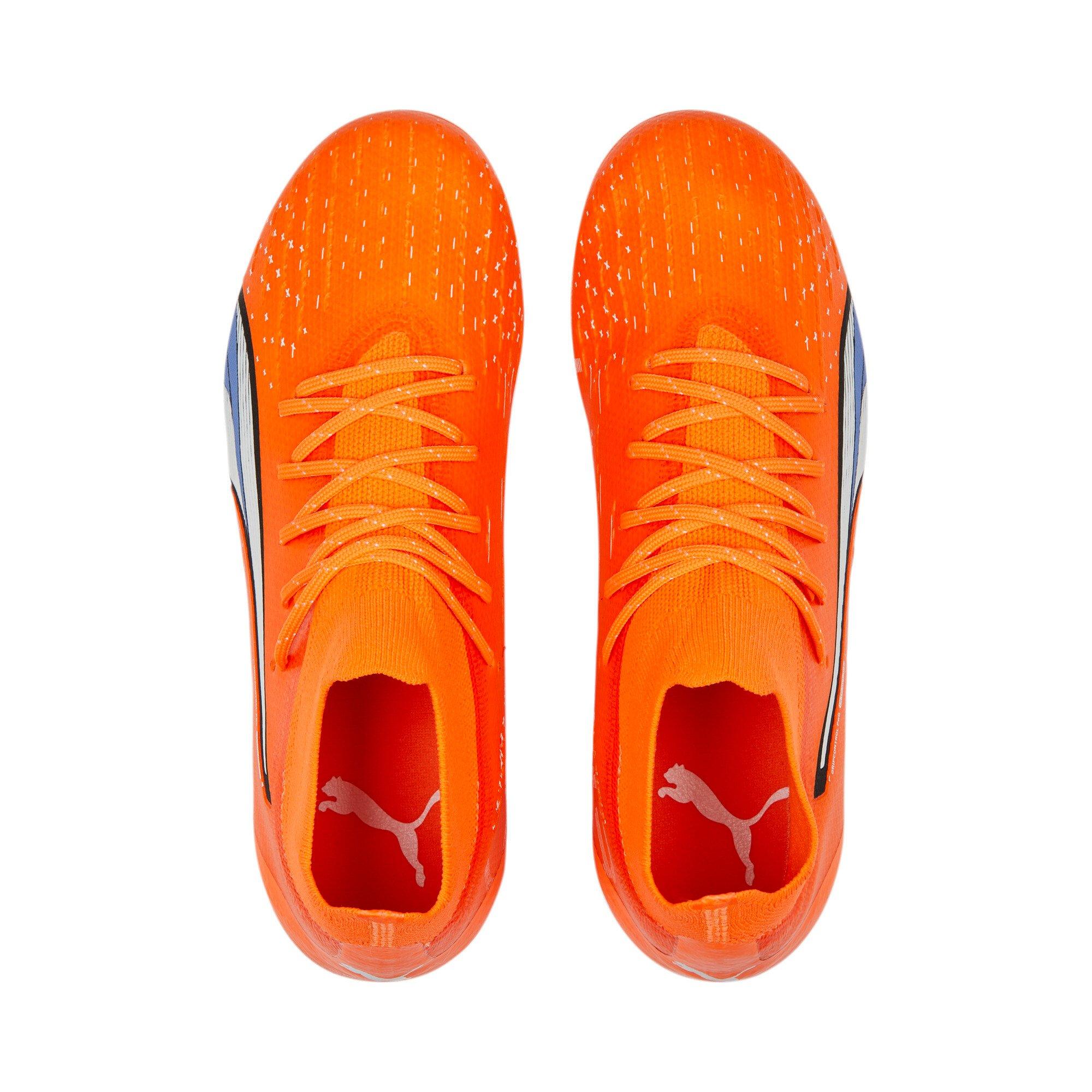 PUMA ULTRA Pro FG/AG Grade School Kids' "Ultra Orange/PUMA White/Blue Glimmer" Soccer Cleat