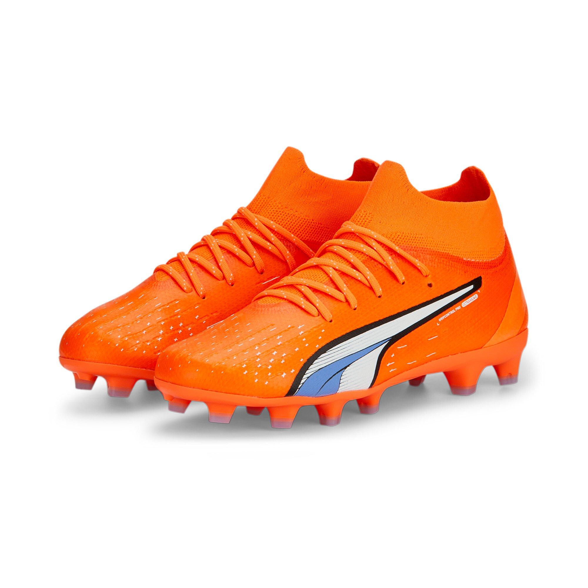 PUMA ULTRA Pro FG/AG Grade School Kids' "Ultra Orange/PUMA White/Blue Glimmer" Soccer Cleat