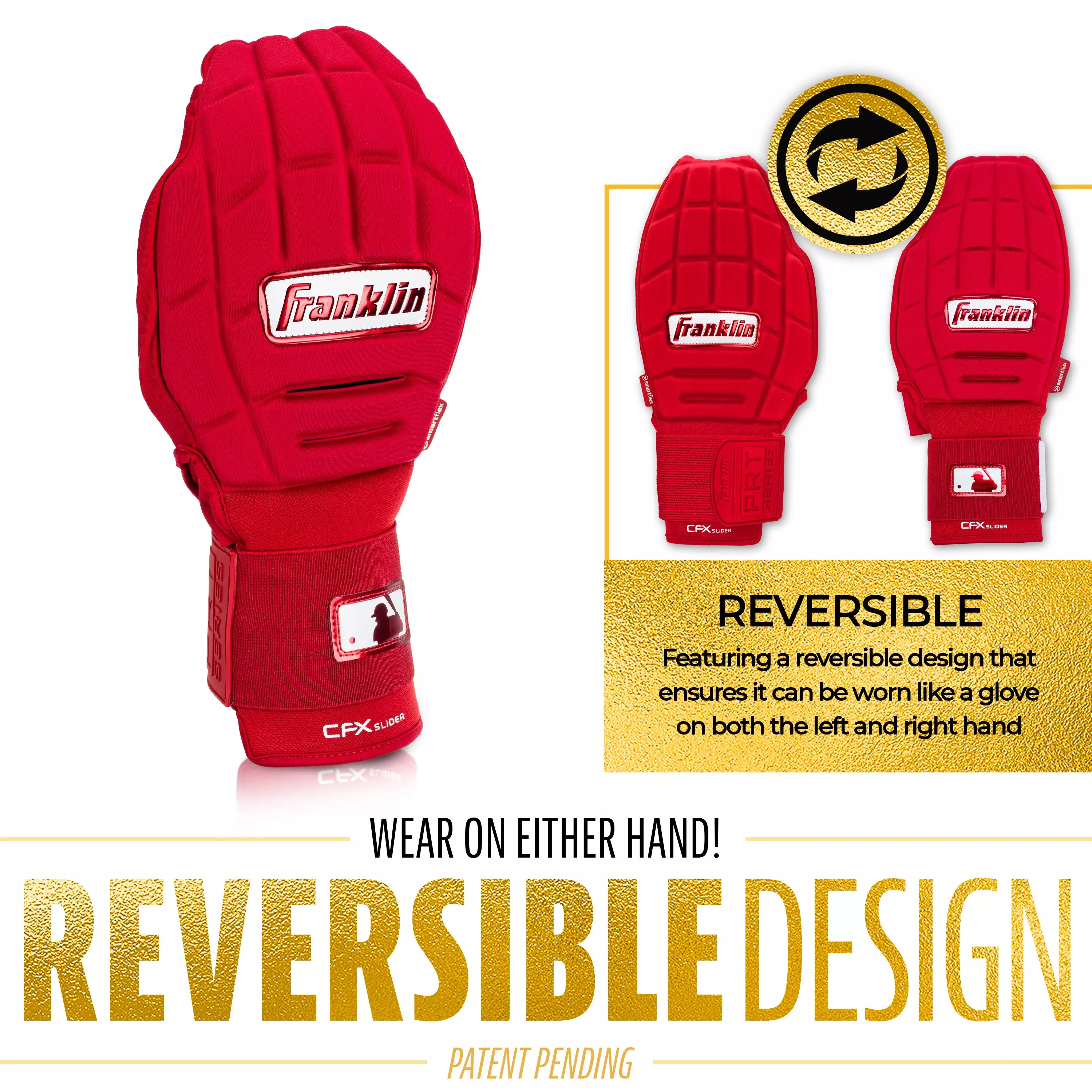 Franklin Sports MLB Youth CFX Slider PRT Protective Sliding Glove - Red - RED