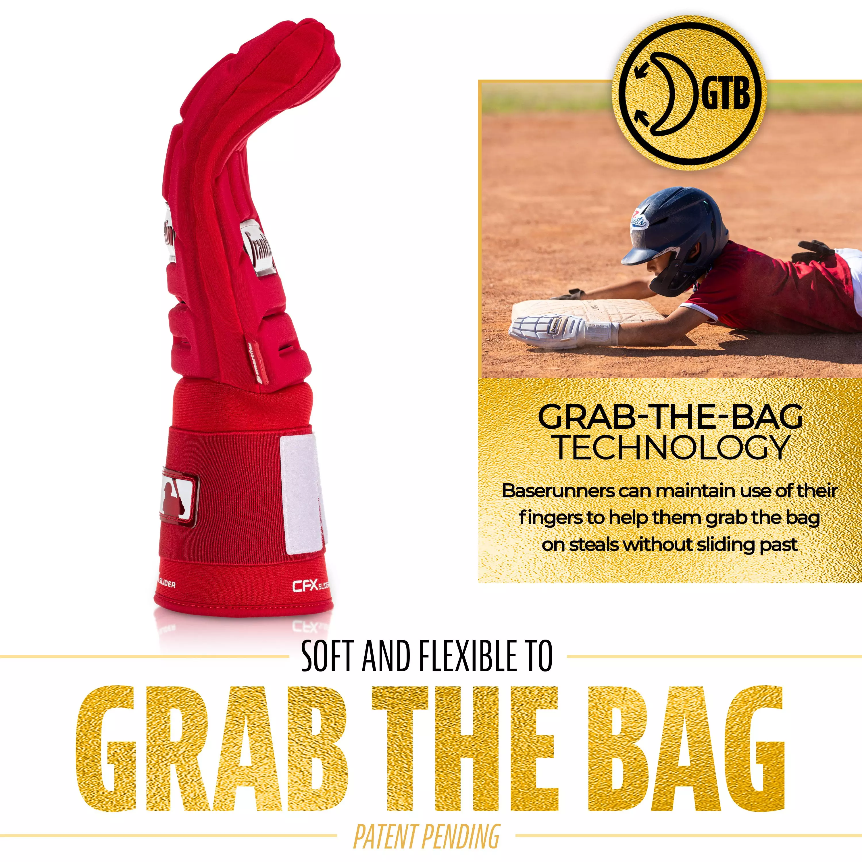 Franklin Sports MLB Youth CFX Slider PRT Protective Sliding Glove - Red - RED